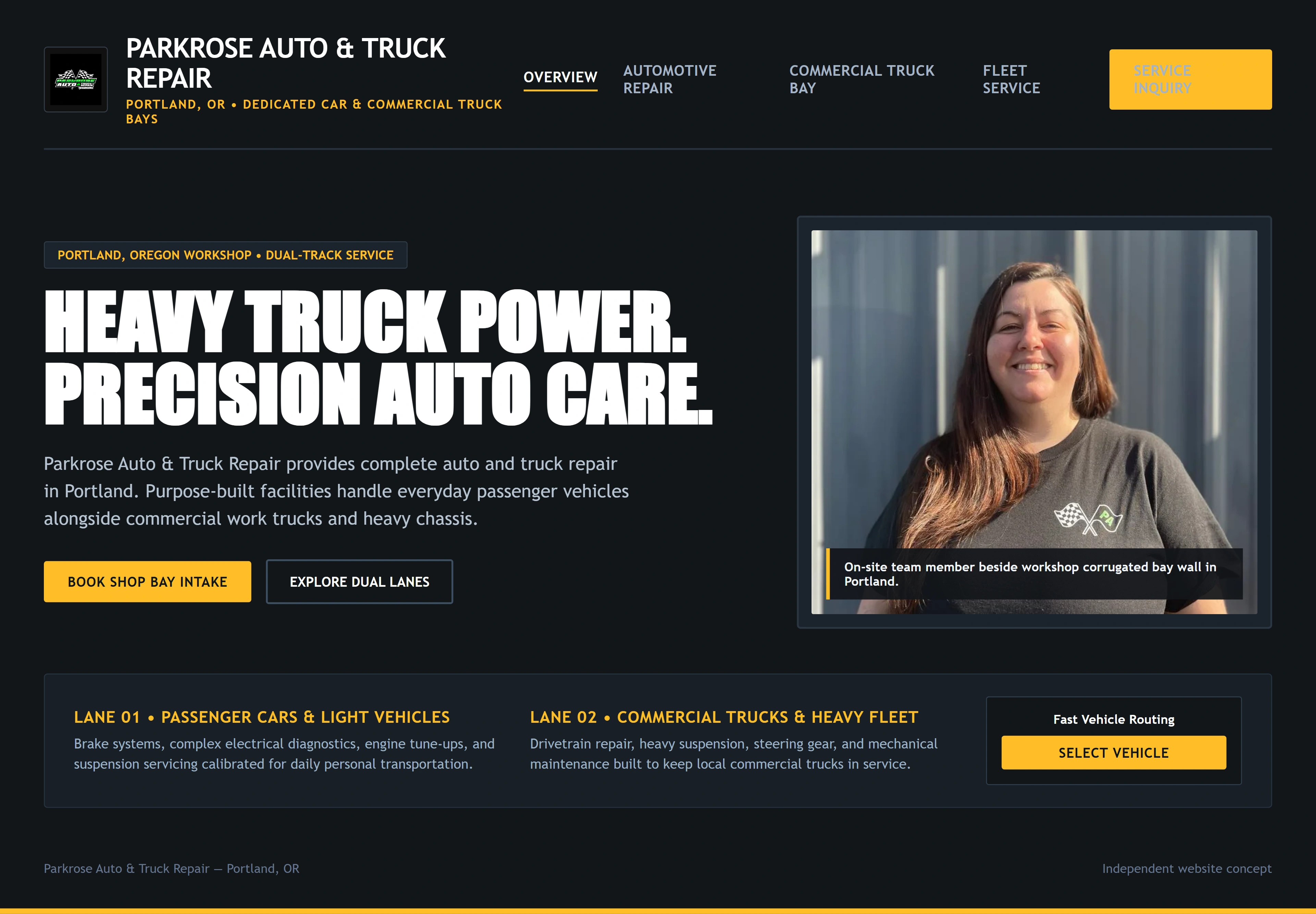 Parkrose Auto & Truck Repair, individual website design concept A