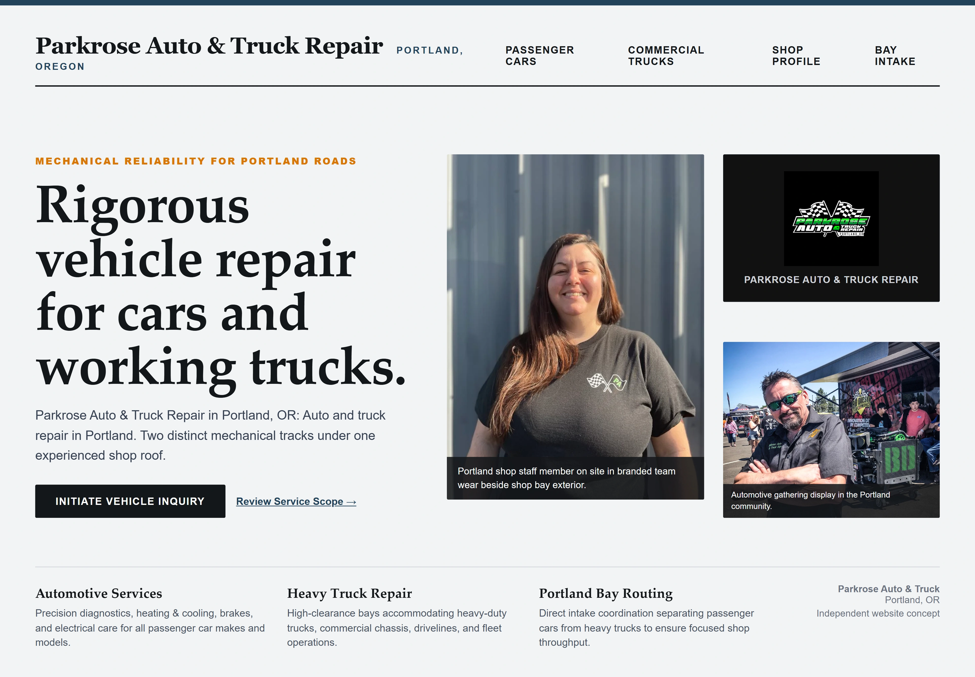 Parkrose Auto & Truck Repair, individual website design concept B