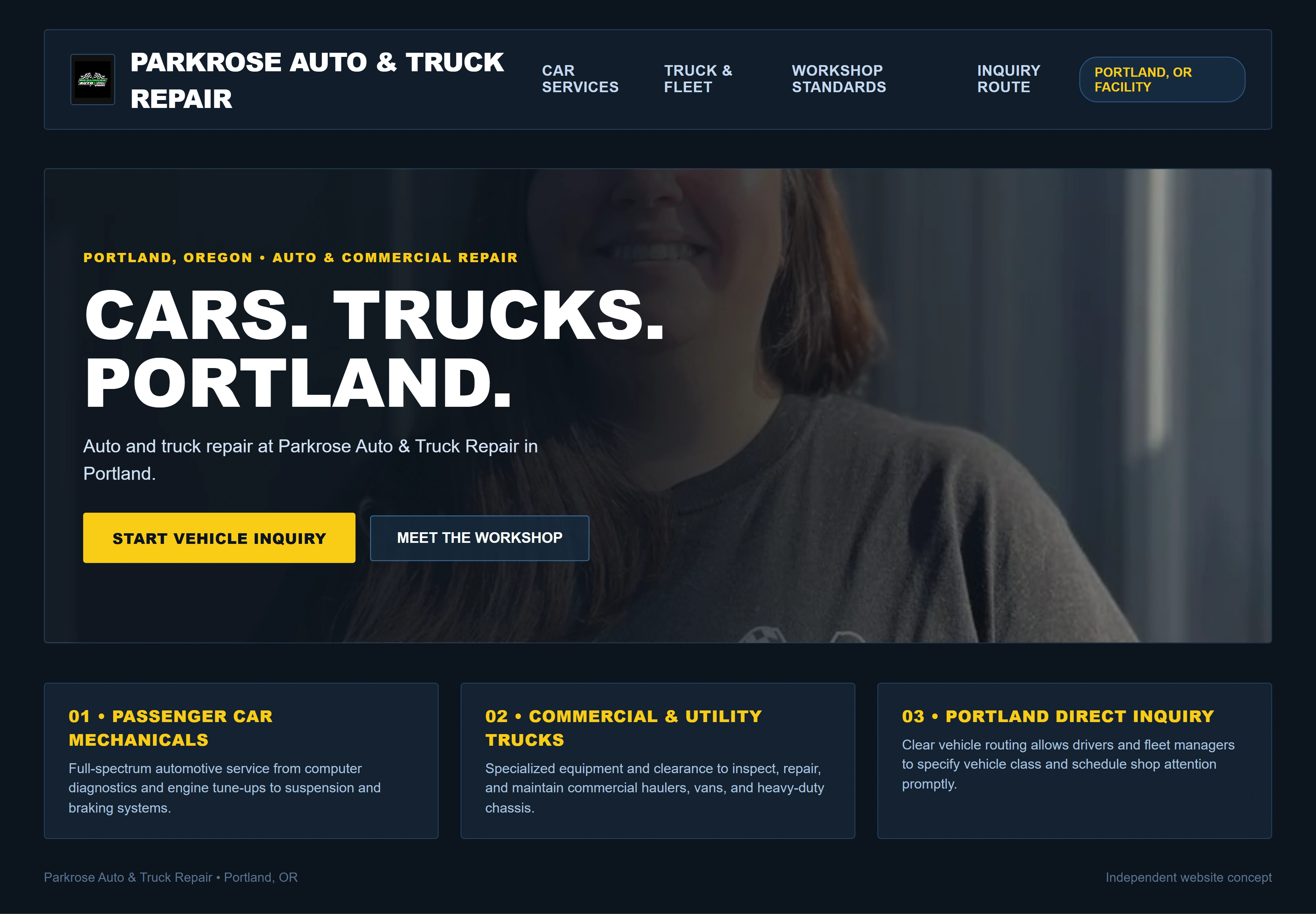 Parkrose Auto & Truck Repair, individual website design concept C