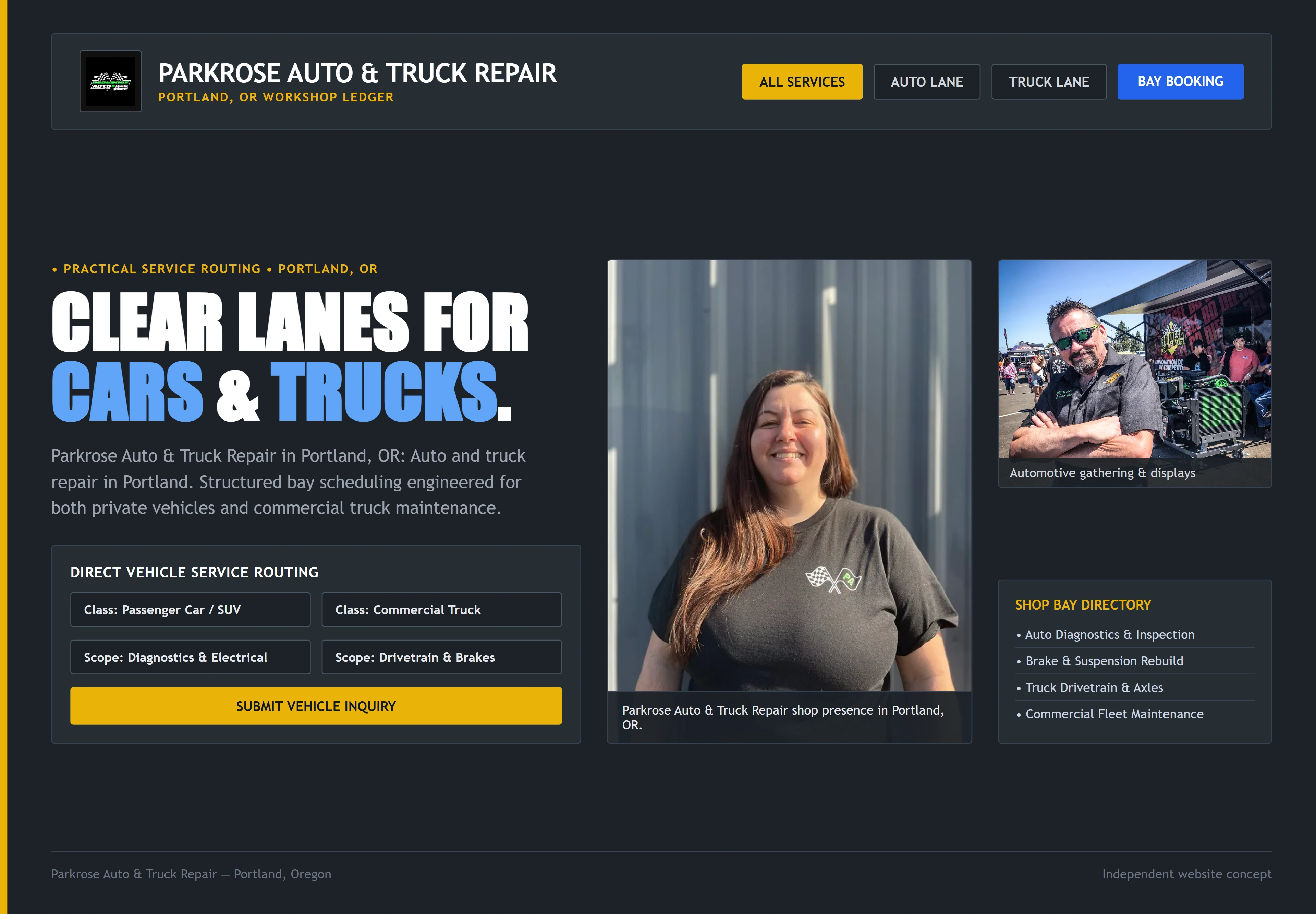 Parkrose Auto & Truck Repair, individual website design concept D