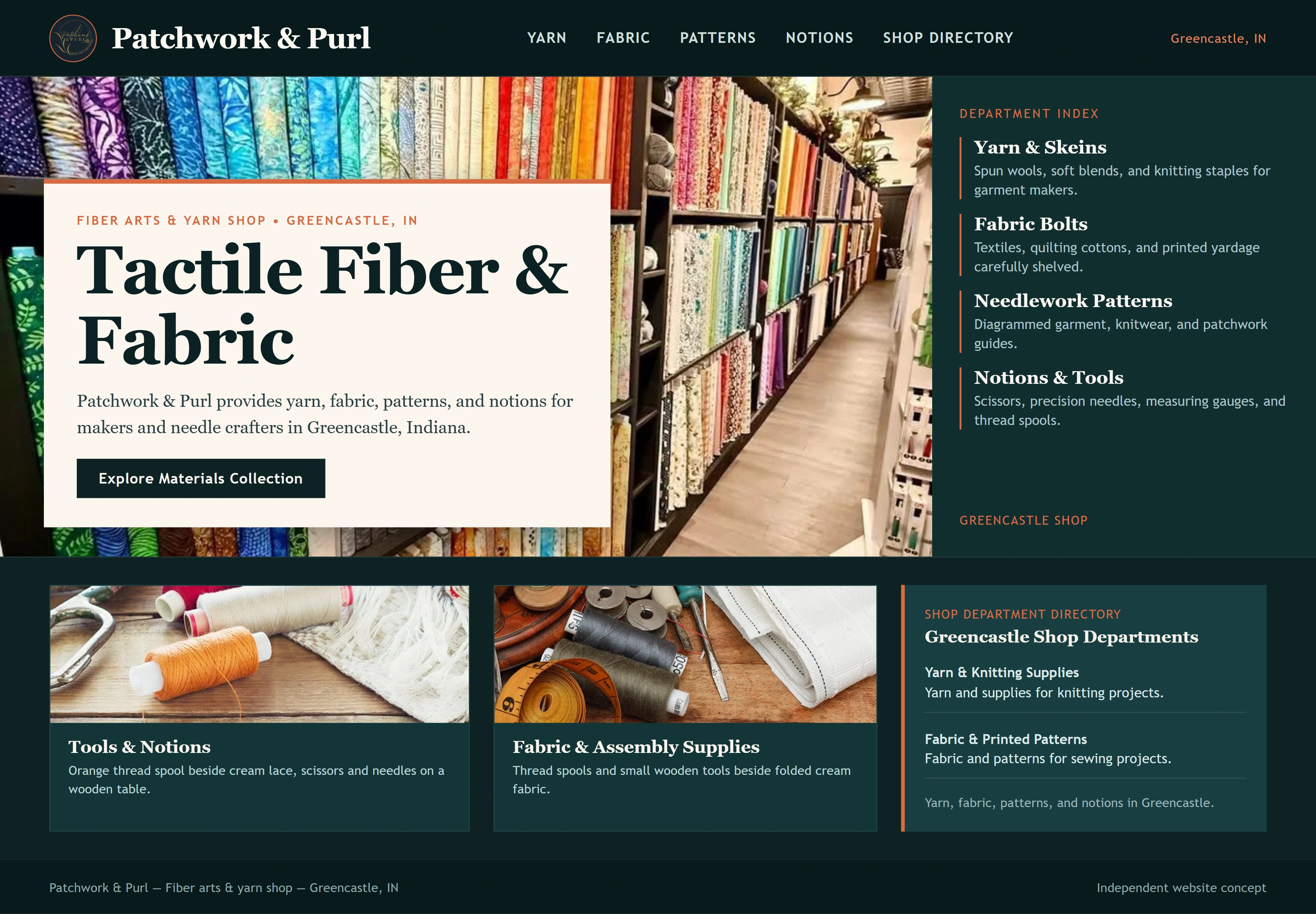 Patchwork & Purl, individual website design concept A