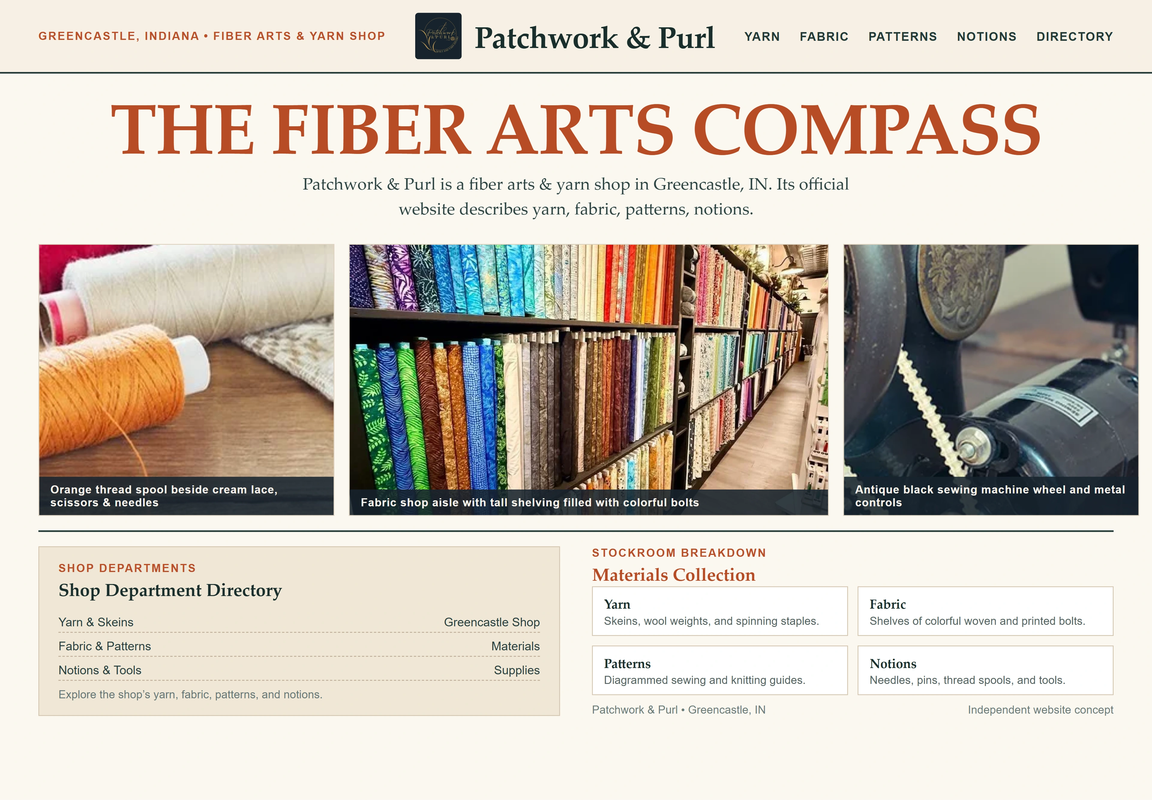Patchwork & Purl, individual website design concept B