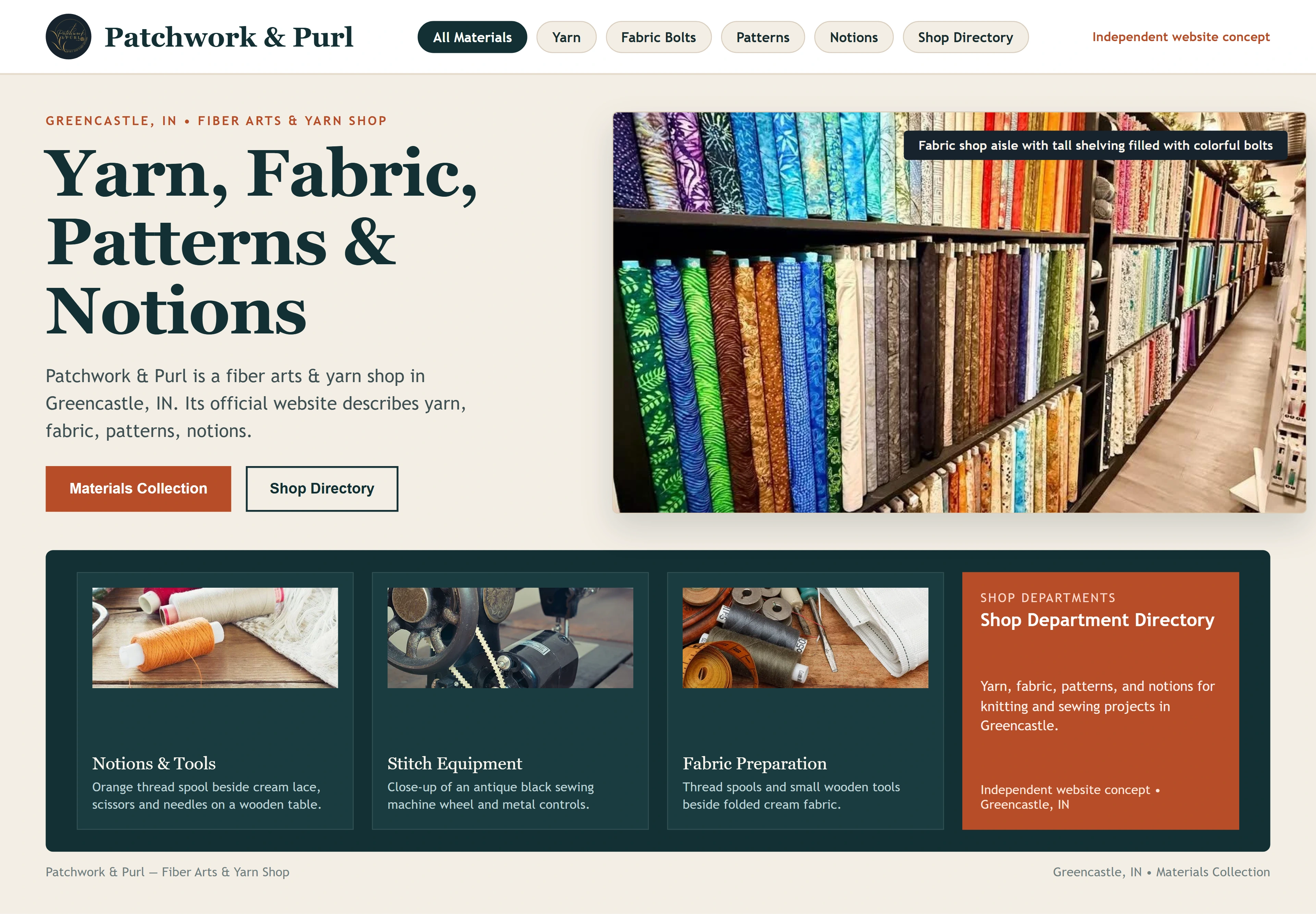 Patchwork & Purl, individual website design concept C