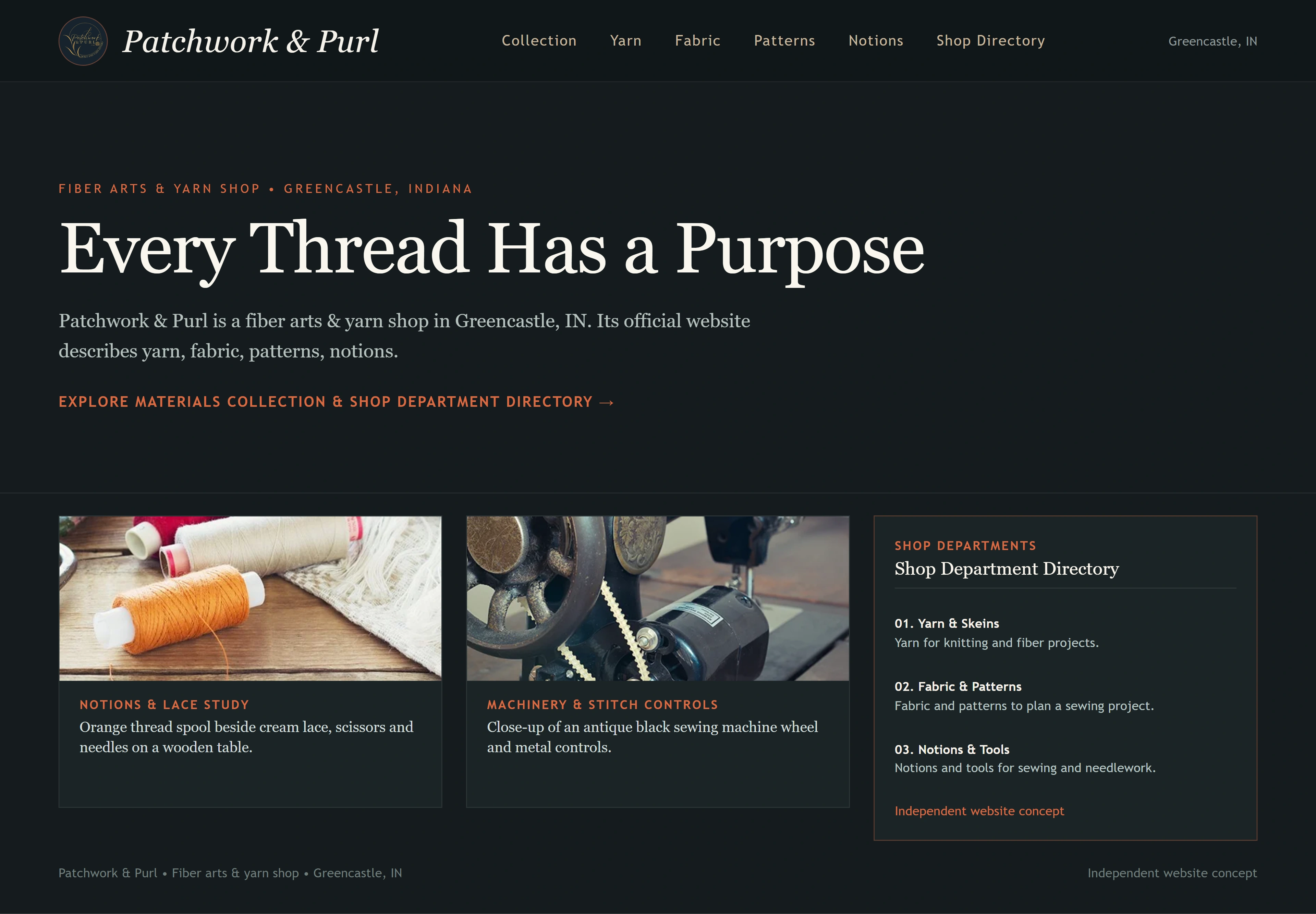 Patchwork & Purl, individual website design concept D