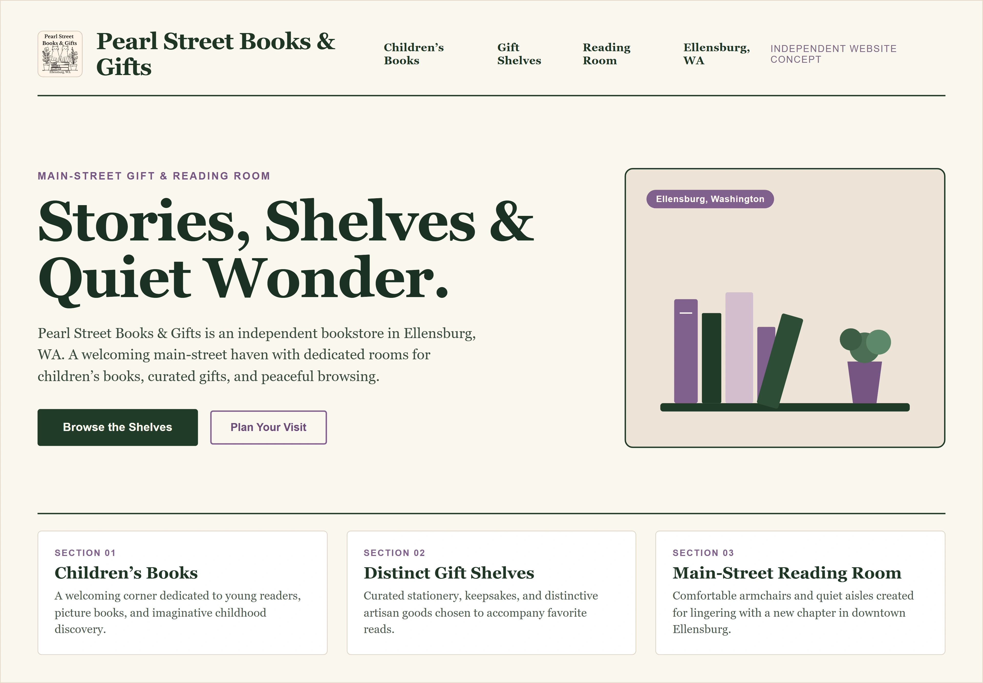 Pearl Street Books & Gifts, individual website design concept A