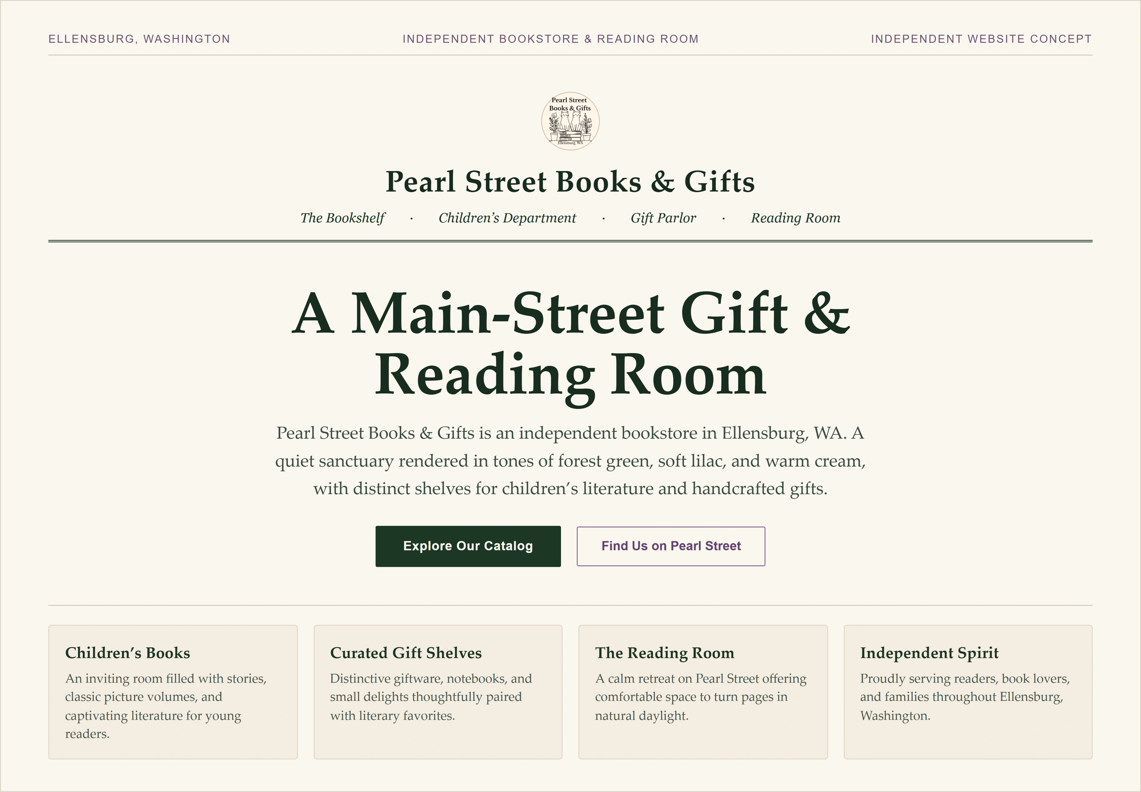 Pearl Street Books & Gifts, individual website design concept D