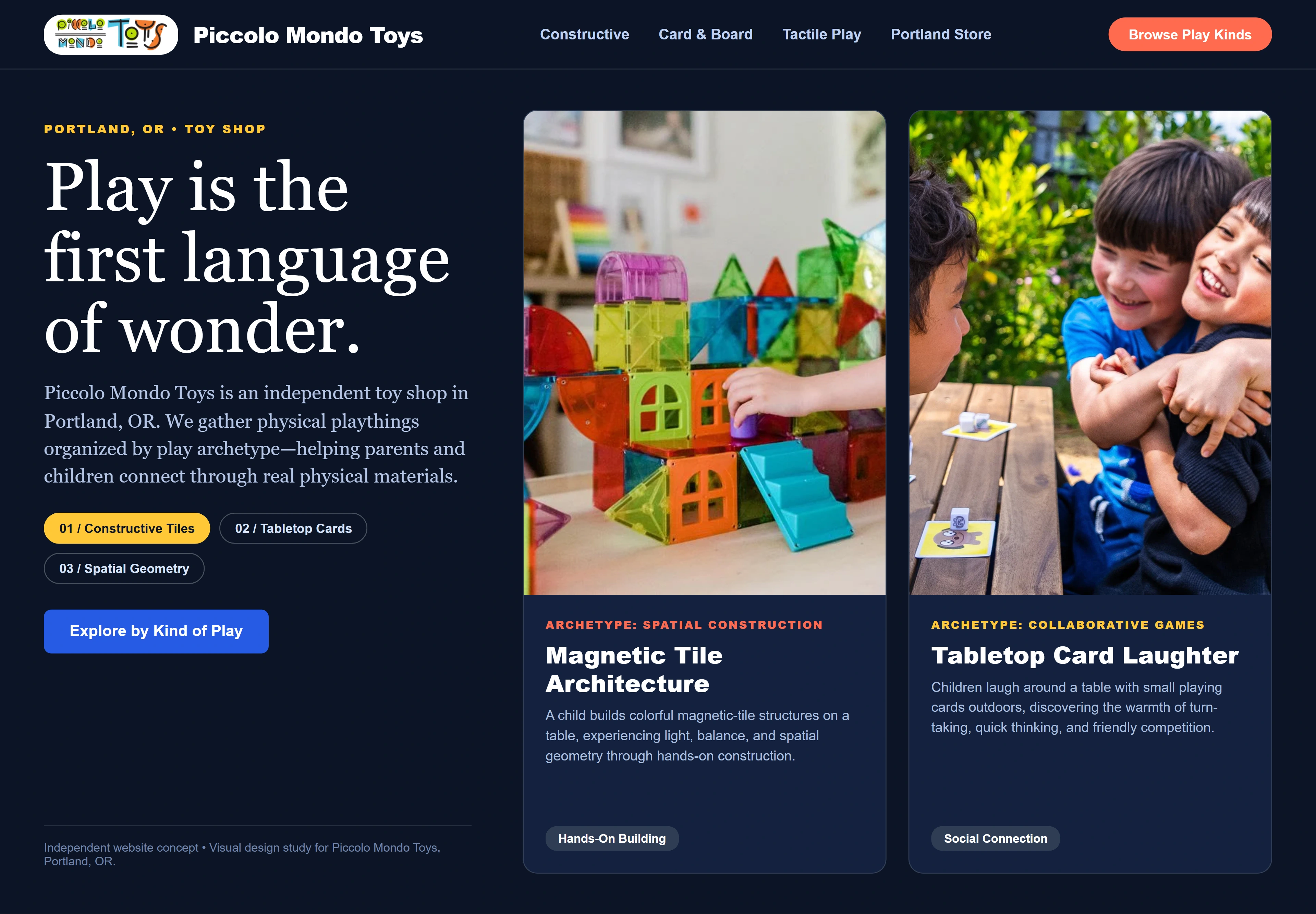 Piccolo Mondo Toys, individual website design concept C