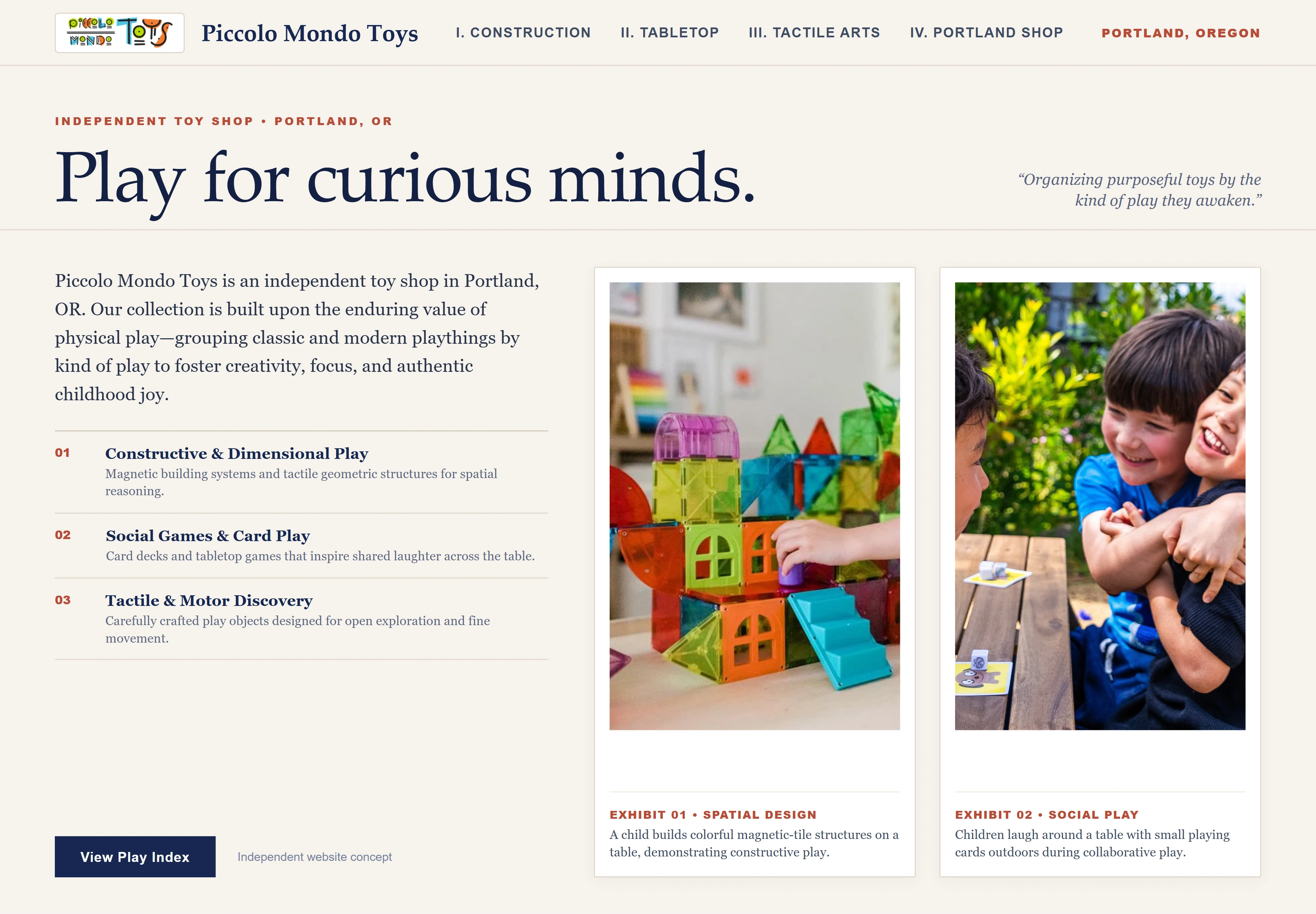 Piccolo Mondo Toys, individual website design concept D