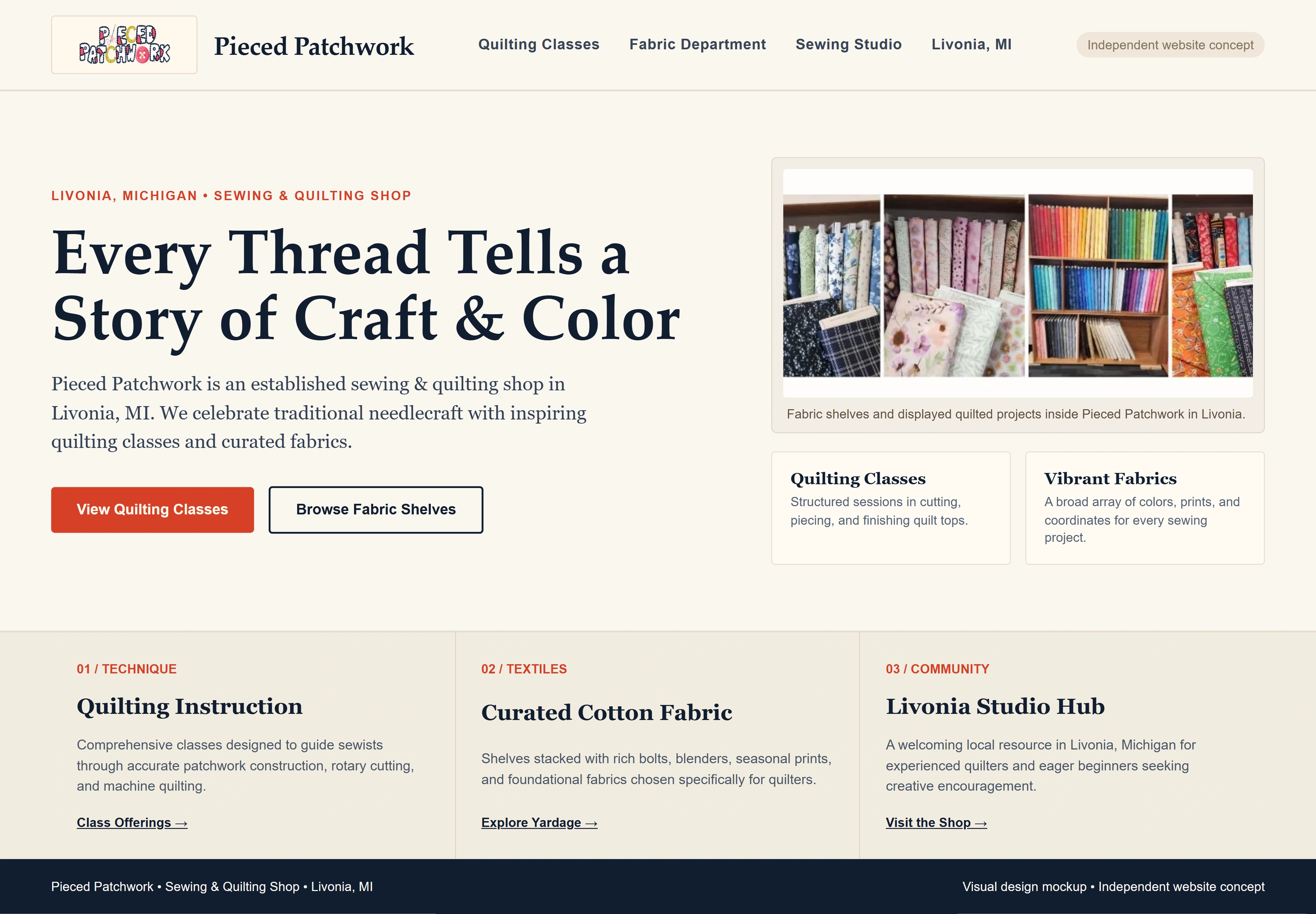 Pieced Patchwork, individual website design concept A