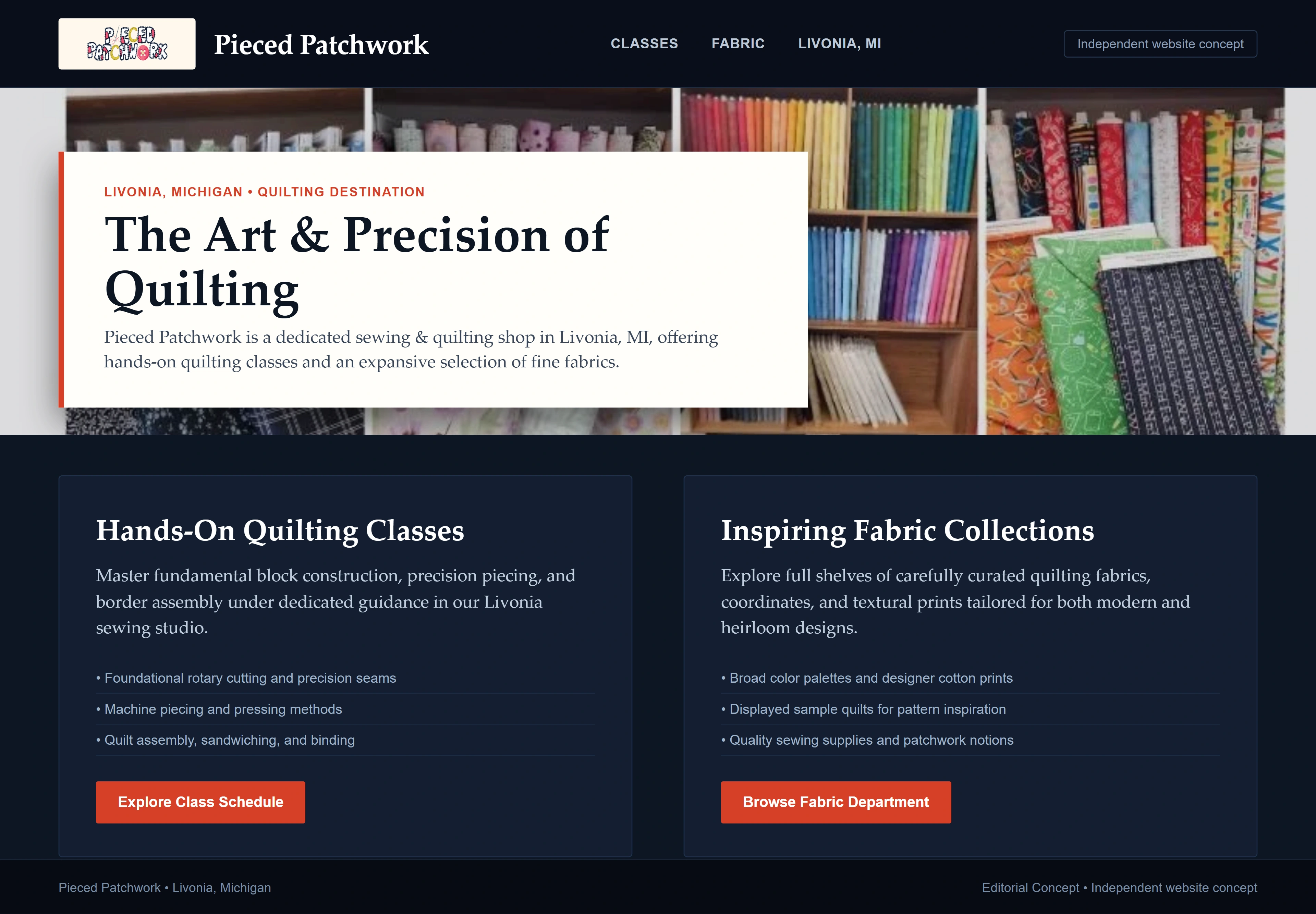 Pieced Patchwork, individual website design concept B
