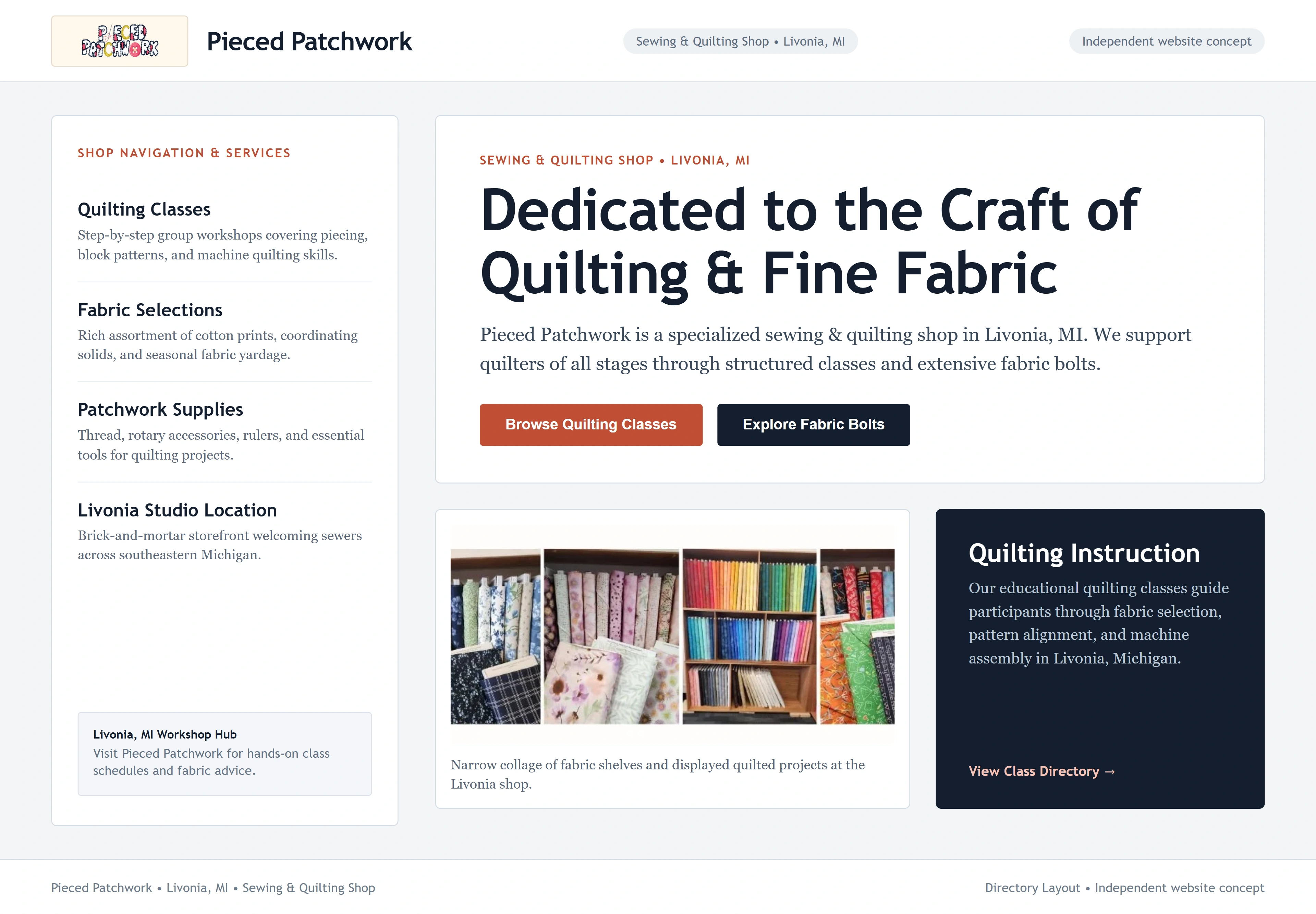 Pieced Patchwork, individual website design concept D