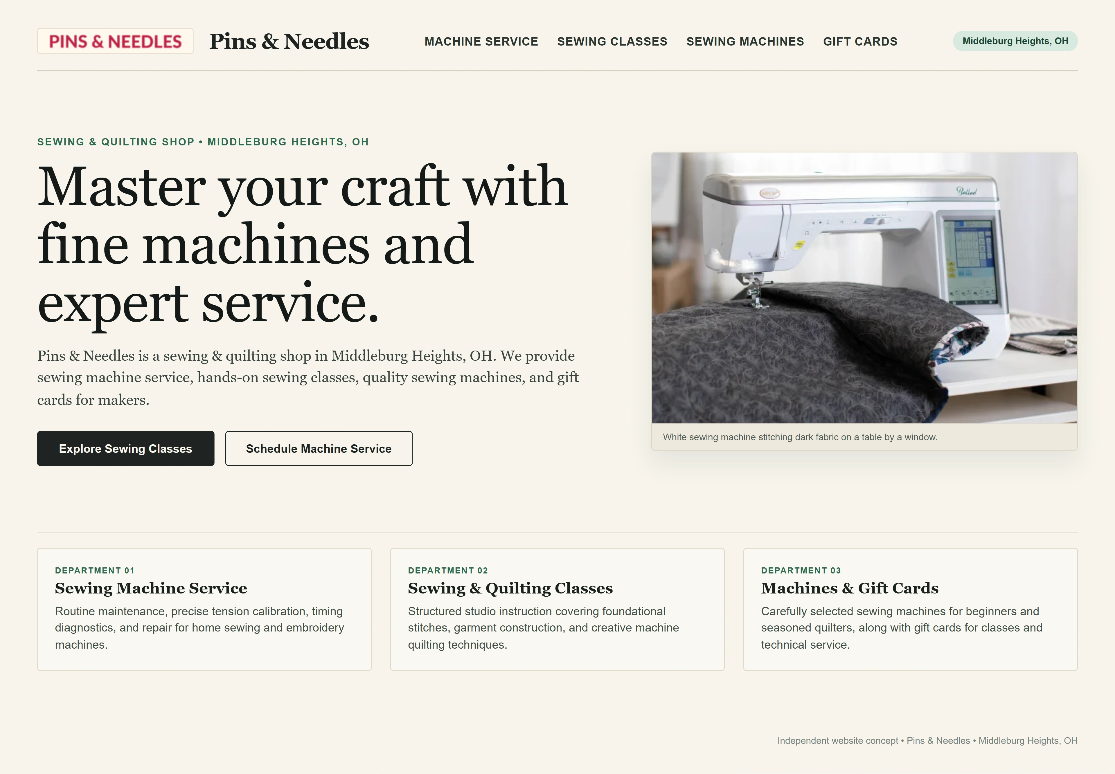 Pins & Needles, individual website design concept A