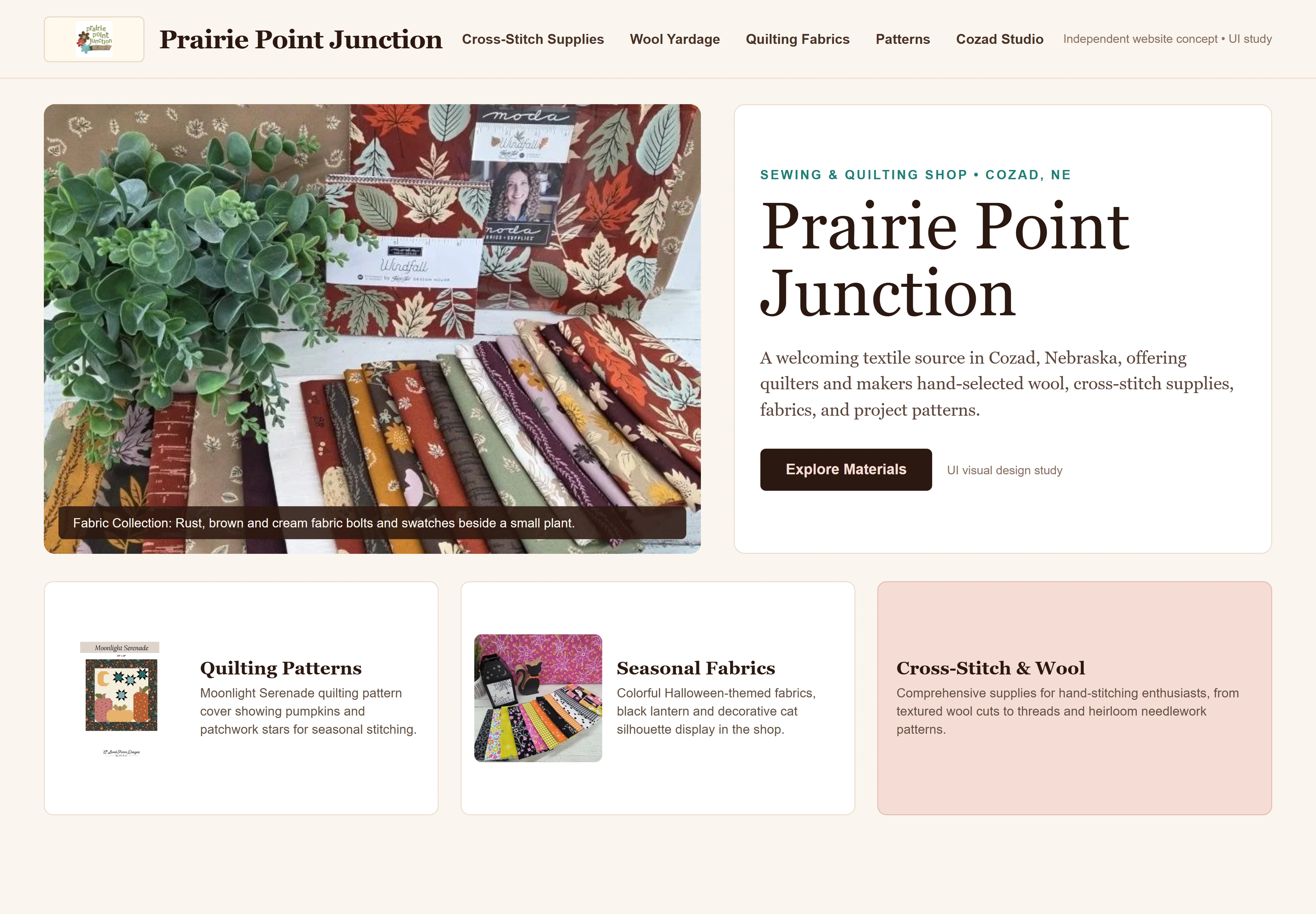 Prairie Point Junction, individual website design concept A