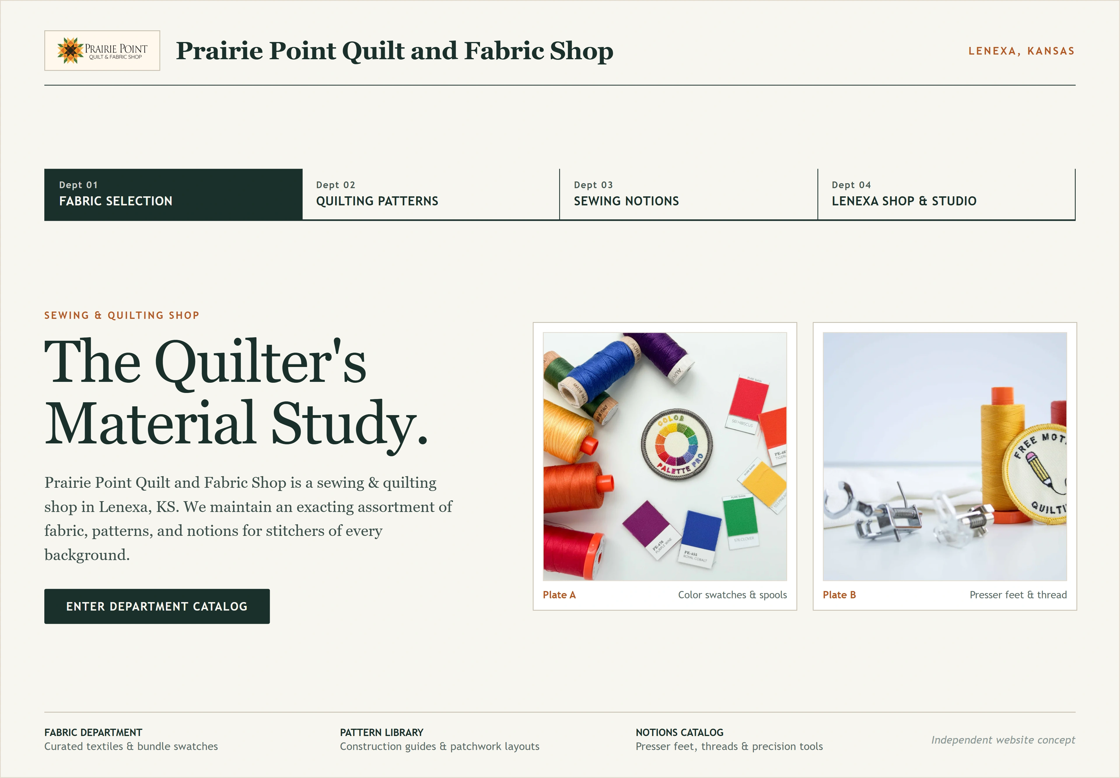 Prairie Point Quilt and Fabric Shop, individual website design concept D