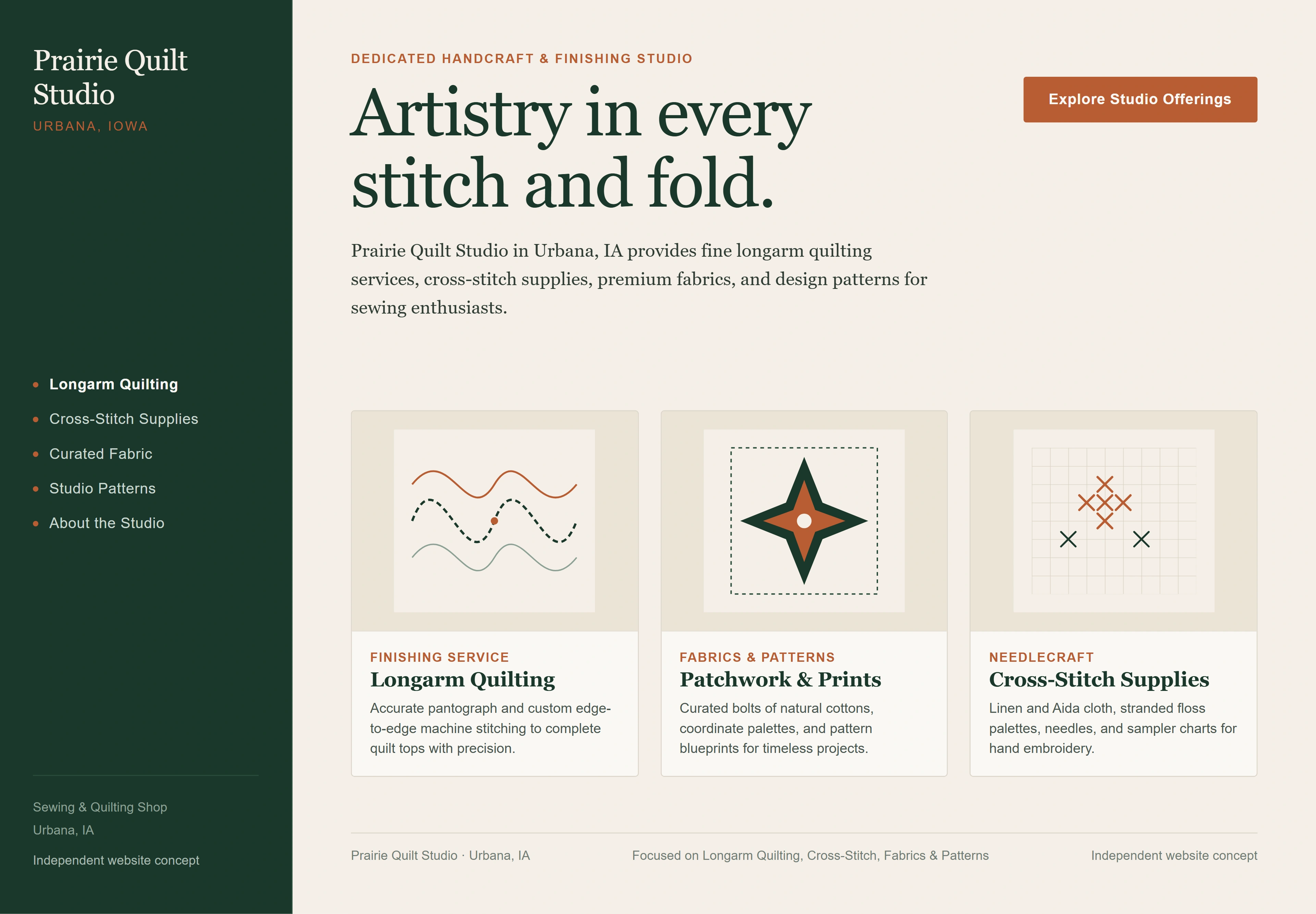Prairie Quilt Studio, individual website design concept A
