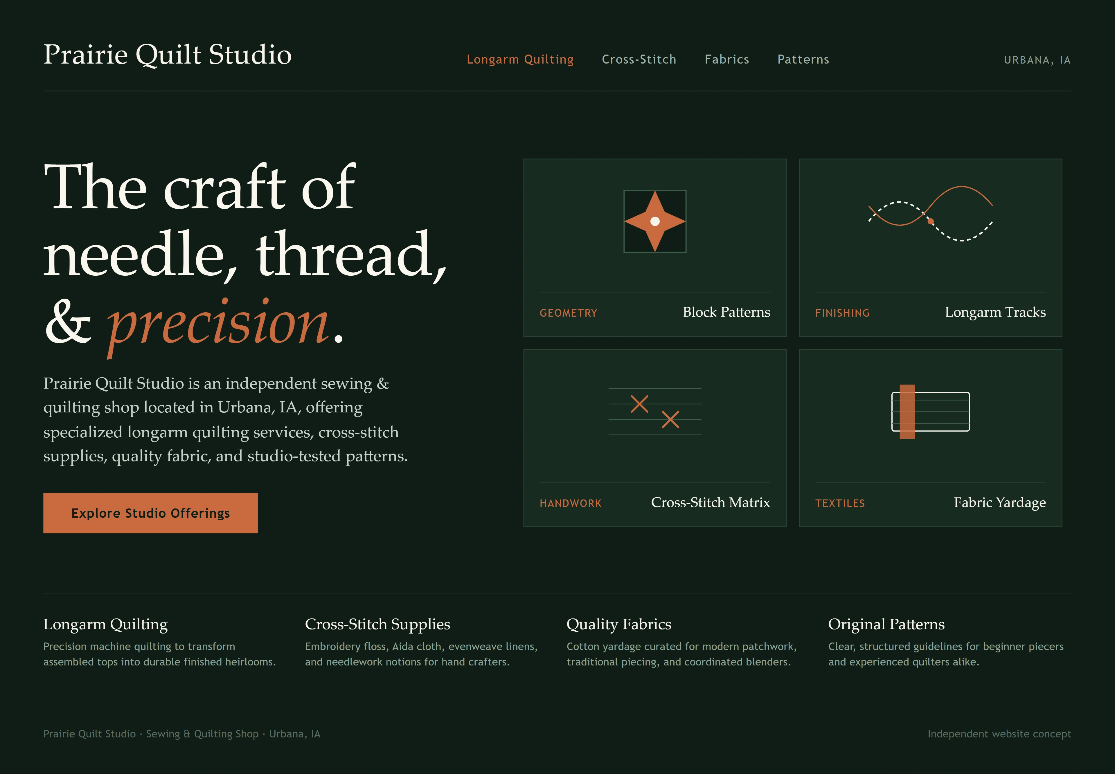 Prairie Quilt Studio, individual website design concept B