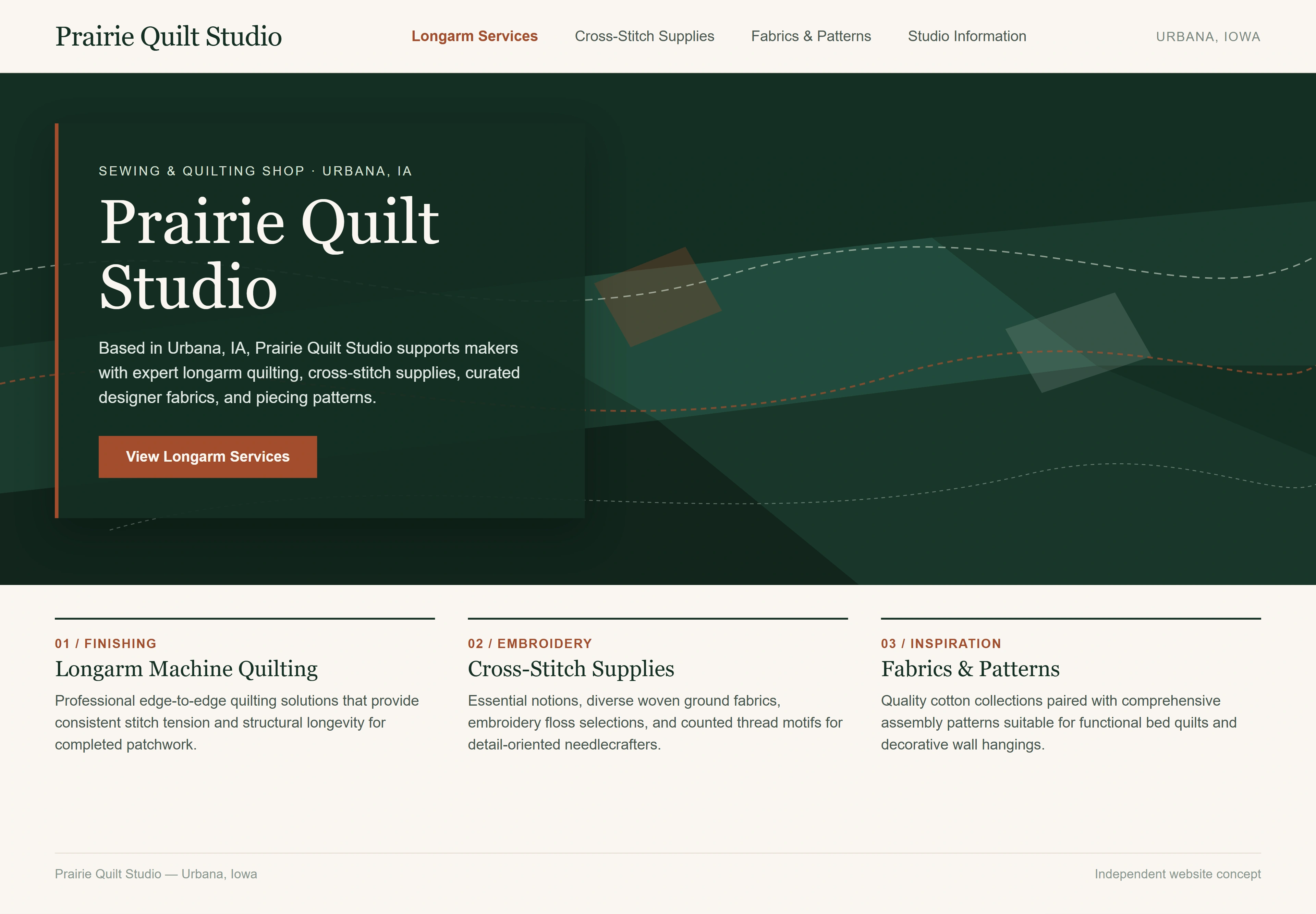 Prairie Quilt Studio, individual website design concept C