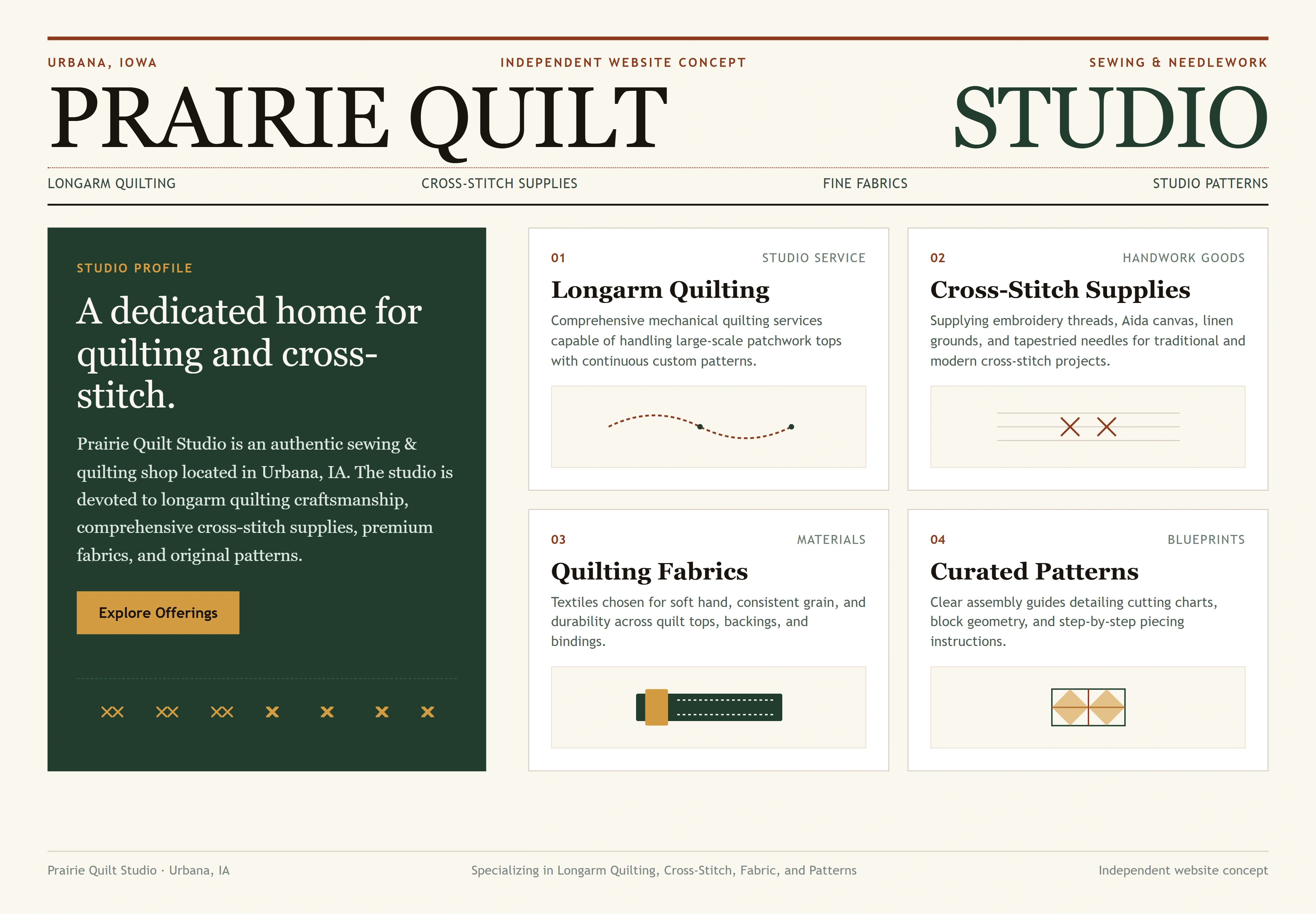 Prairie Quilt Studio, individual website design concept D