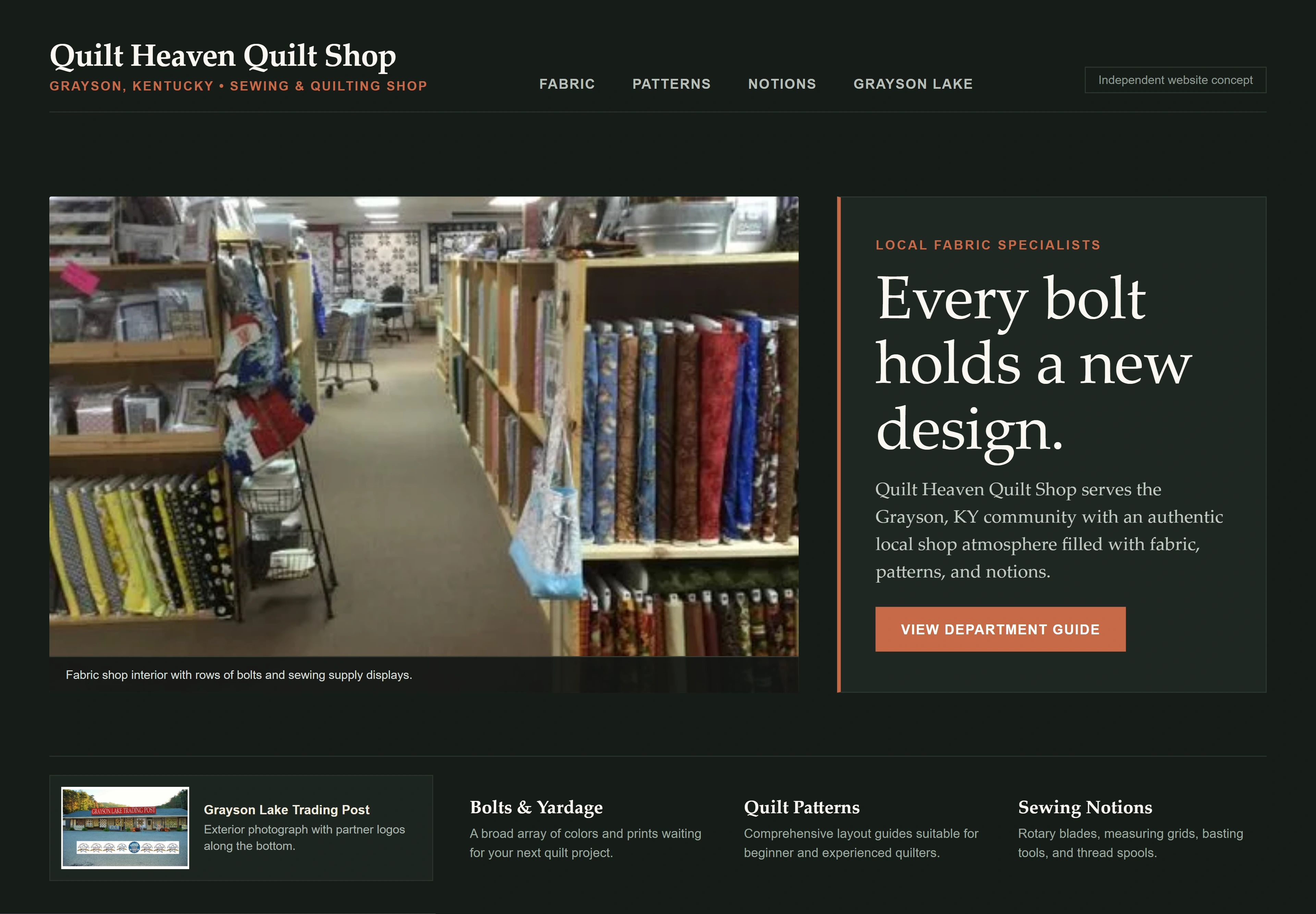 Quilt Heaven Quilt Shop, individual website design concept B