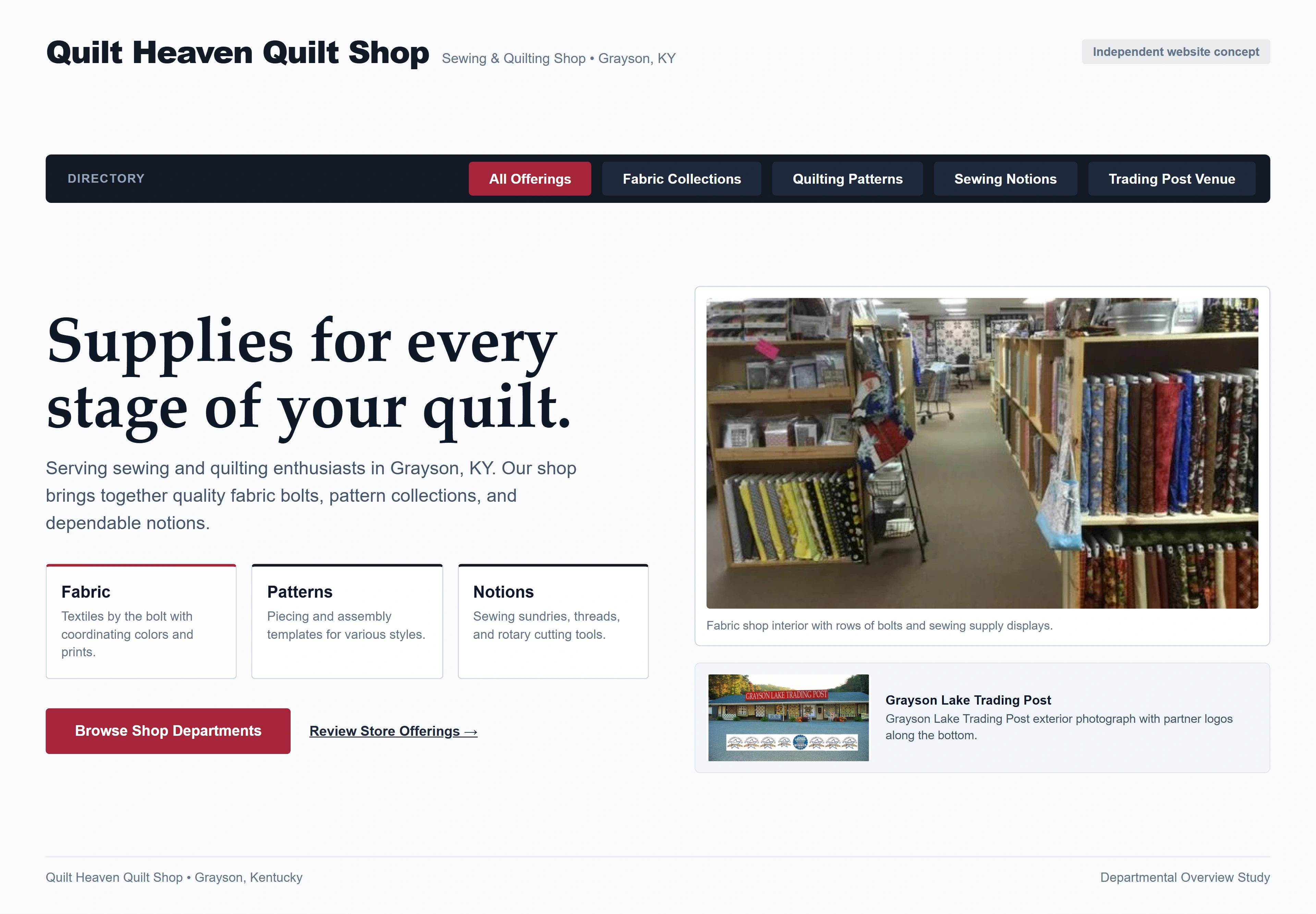 Quilt Heaven Quilt Shop, individual website design concept C