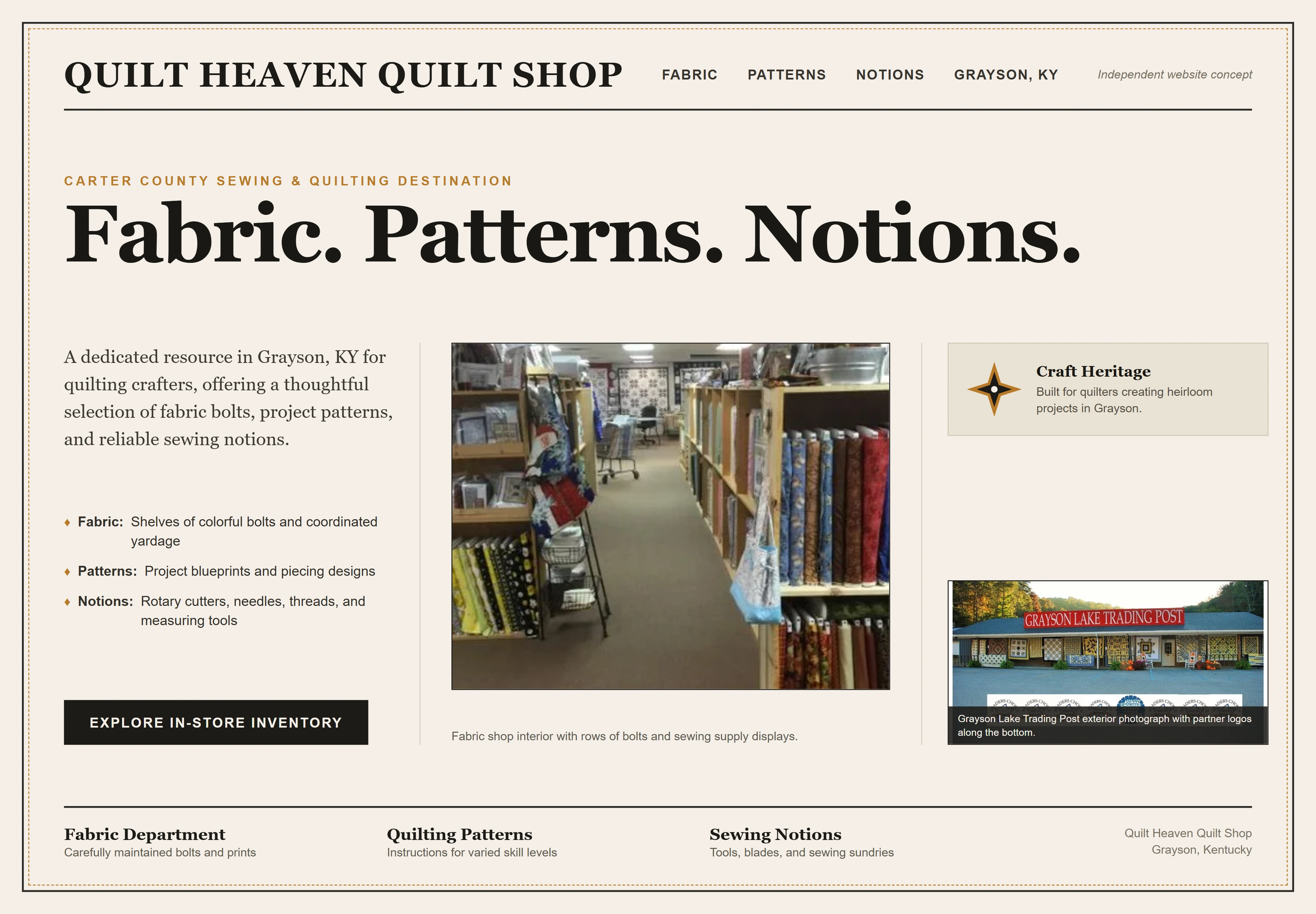 Quilt Heaven Quilt Shop, individual website design concept D