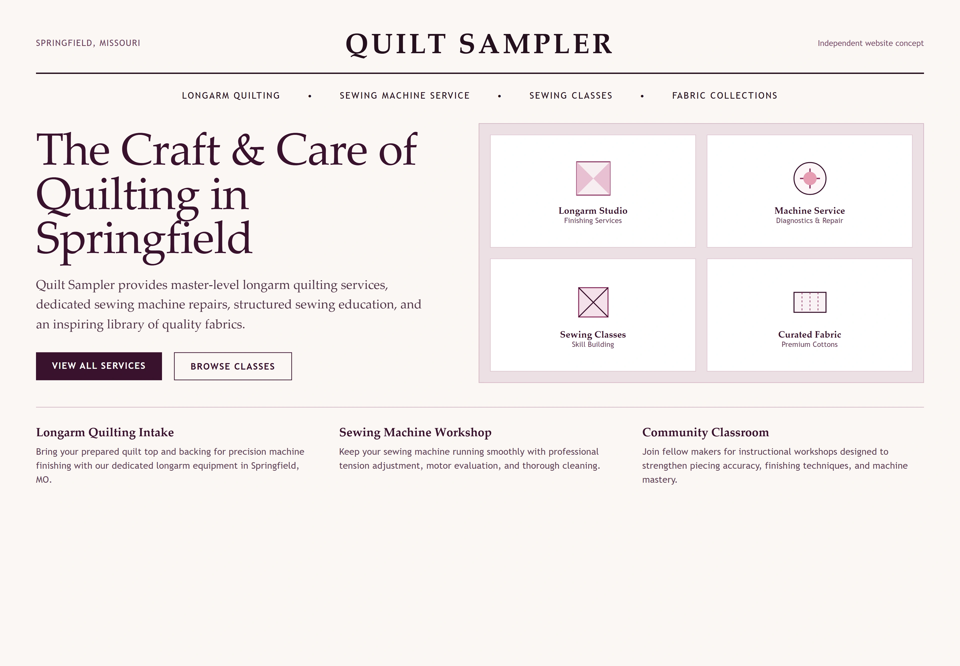 Quilt Sampler, individual website design concept B