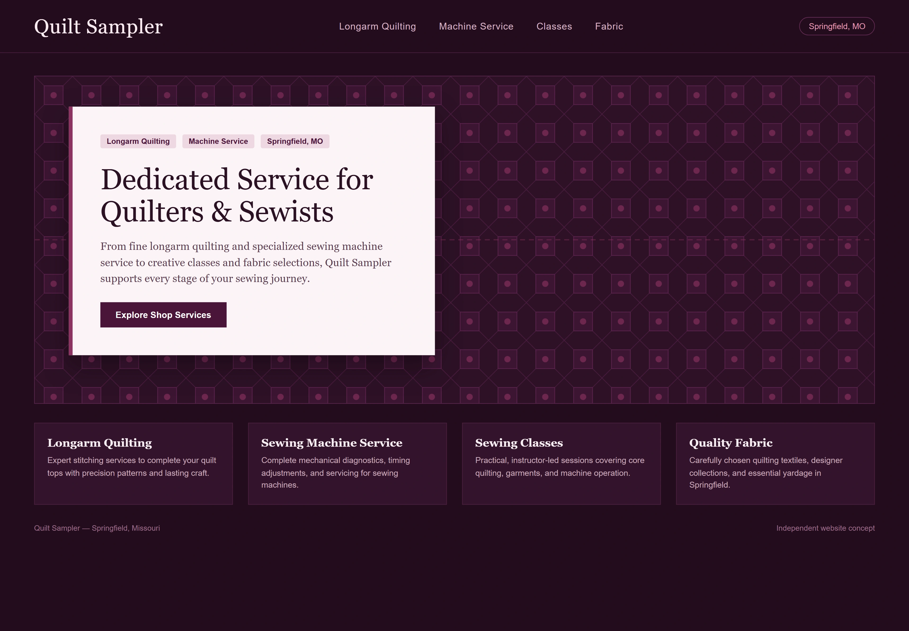Quilt Sampler, individual website design concept C