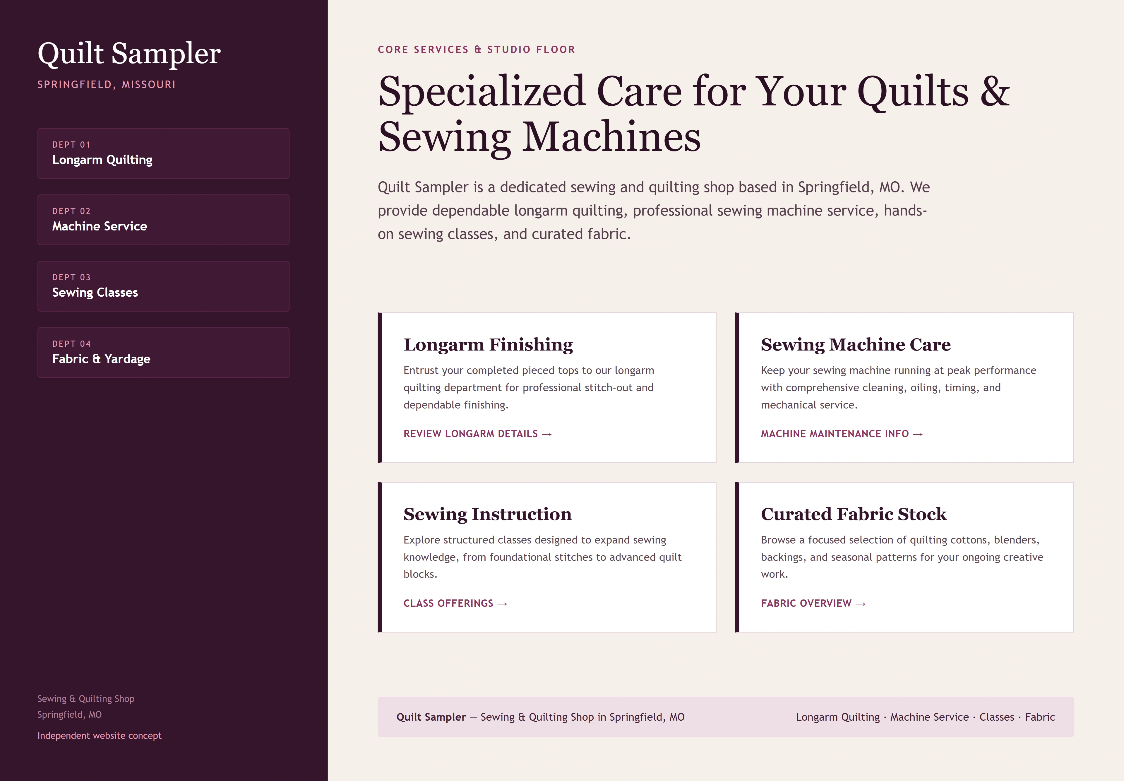 Quilt Sampler, individual website design concept D