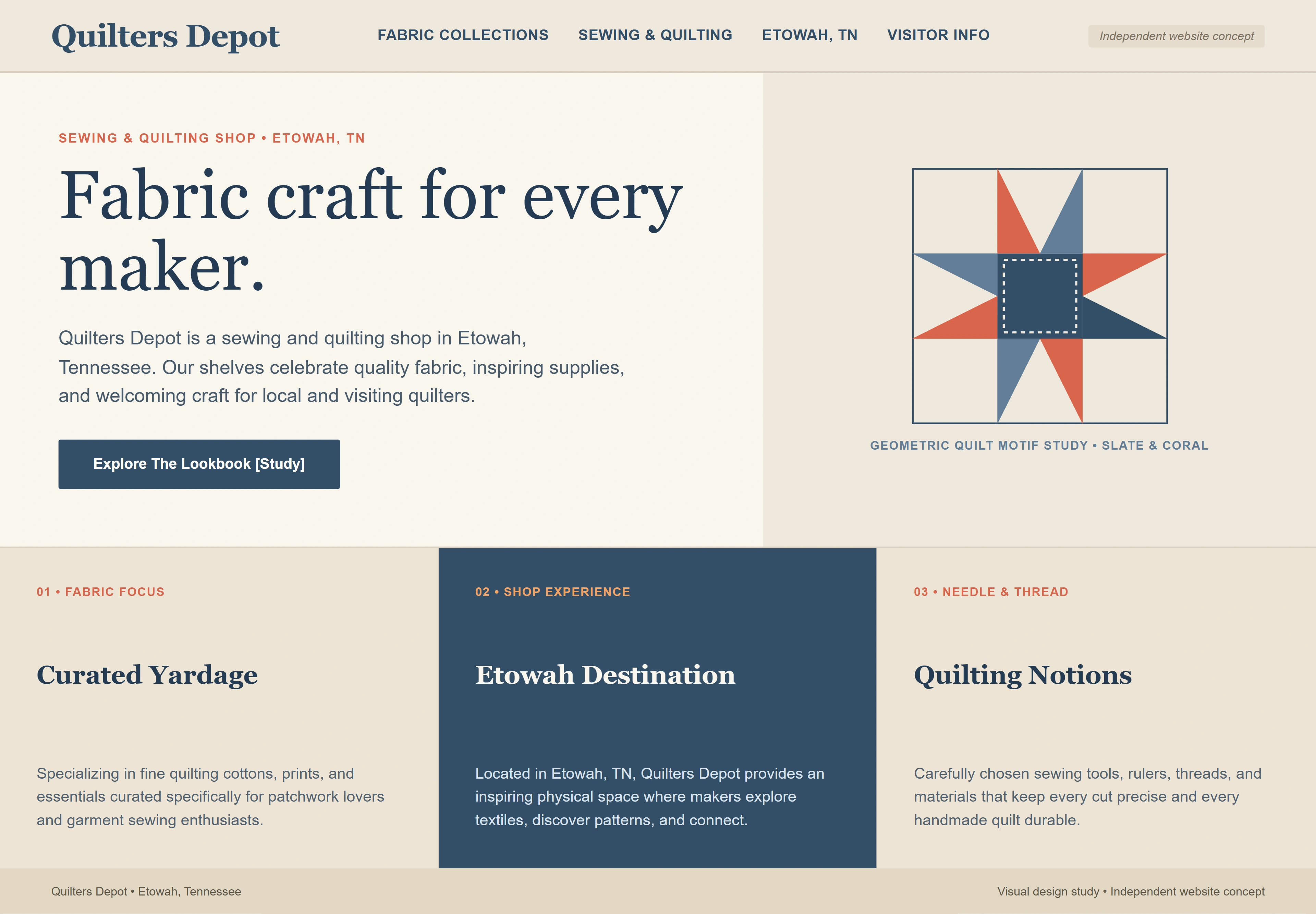 Quilters Depot, individual website design concept A