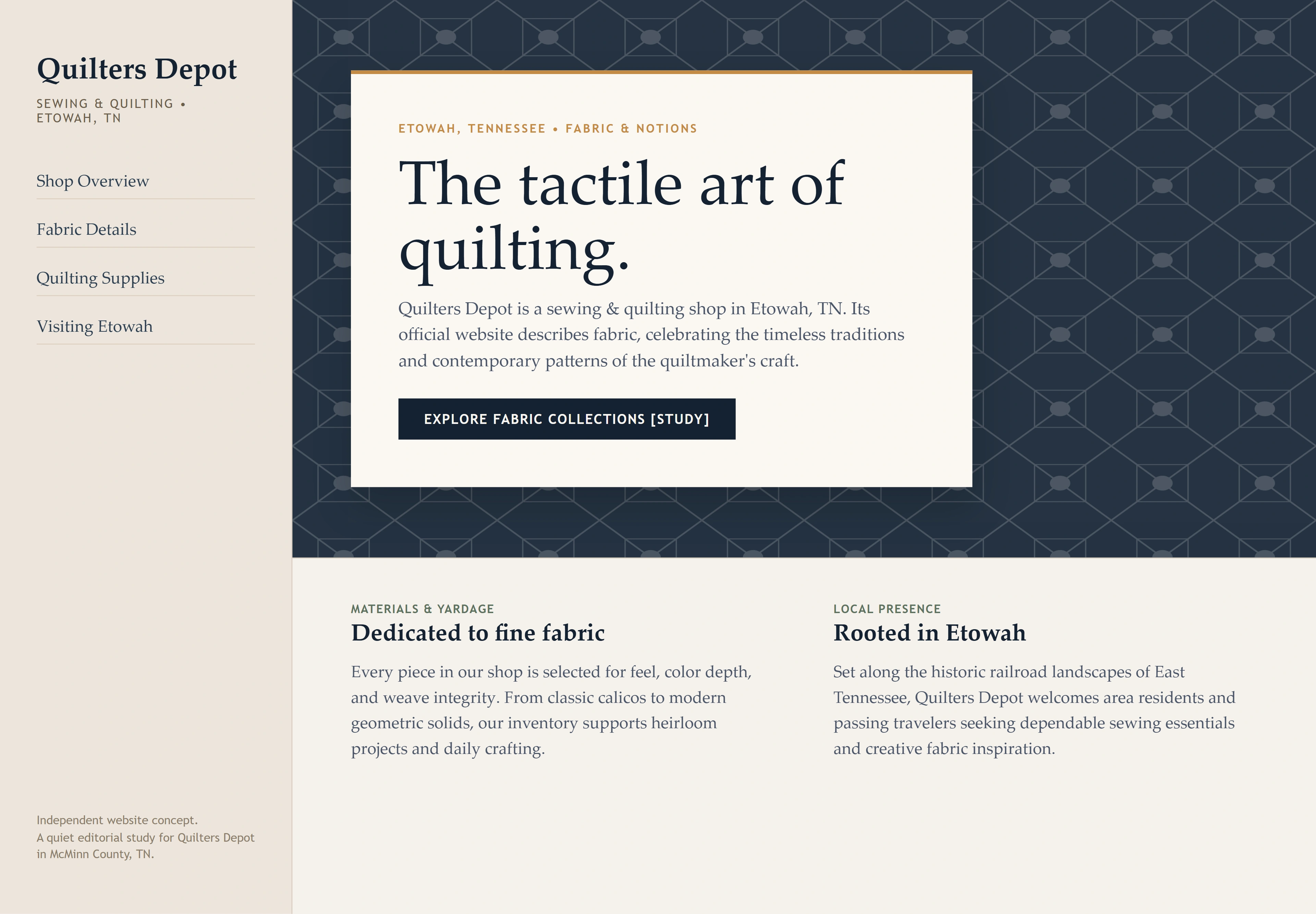Quilters Depot, individual website design concept B