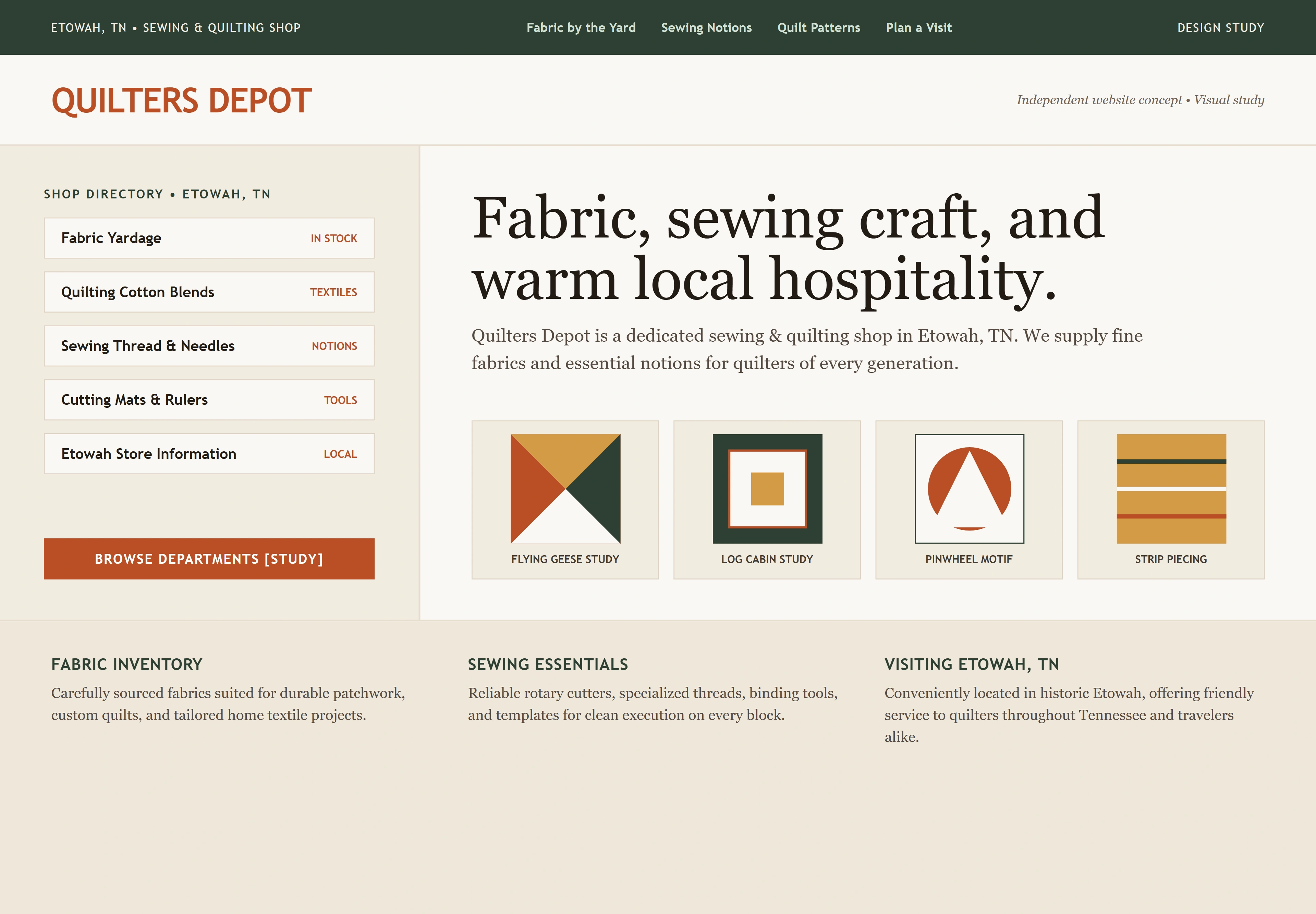 Quilters Depot, individual website design concept C