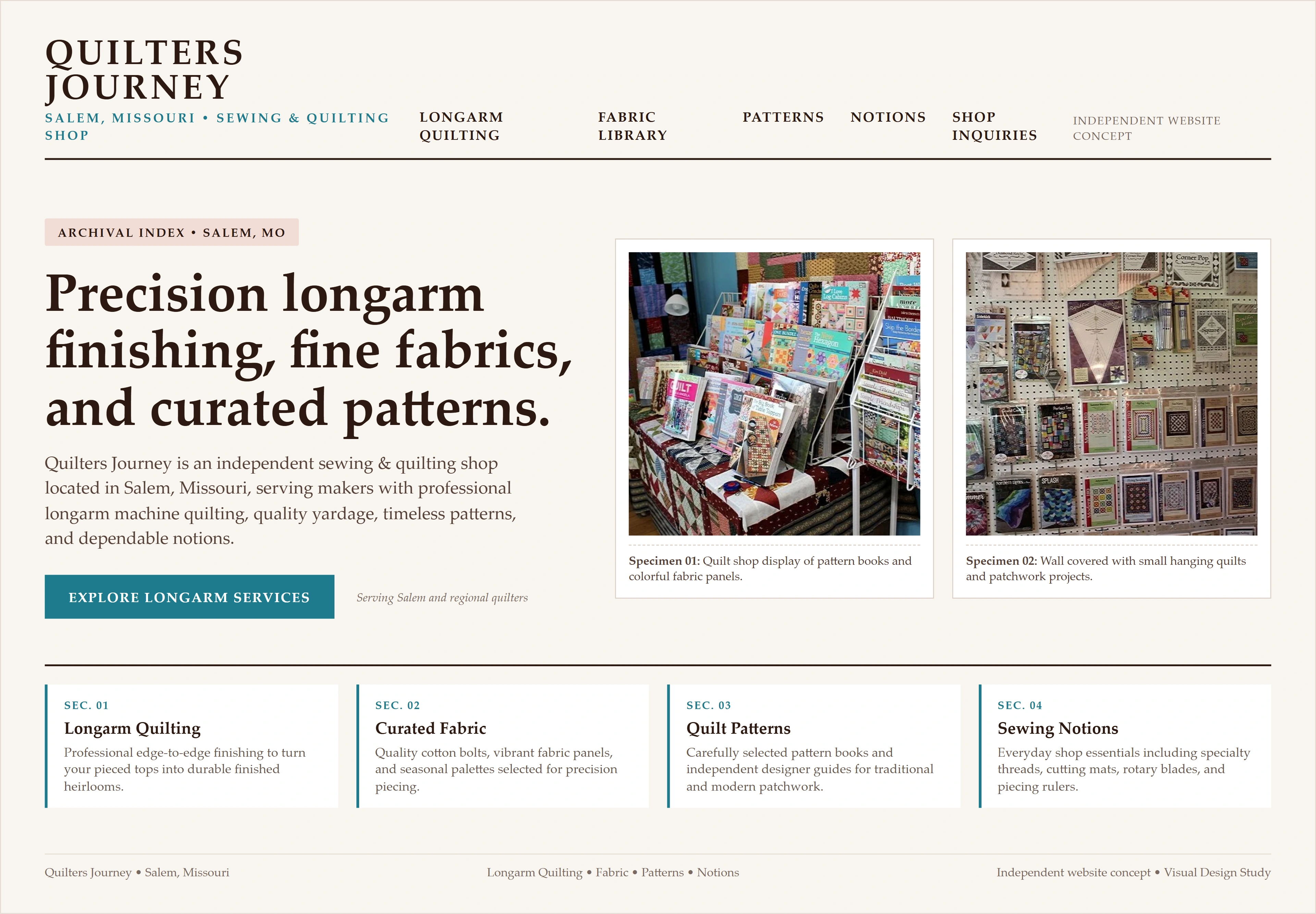 Quilters Journey, individual website design concept A
