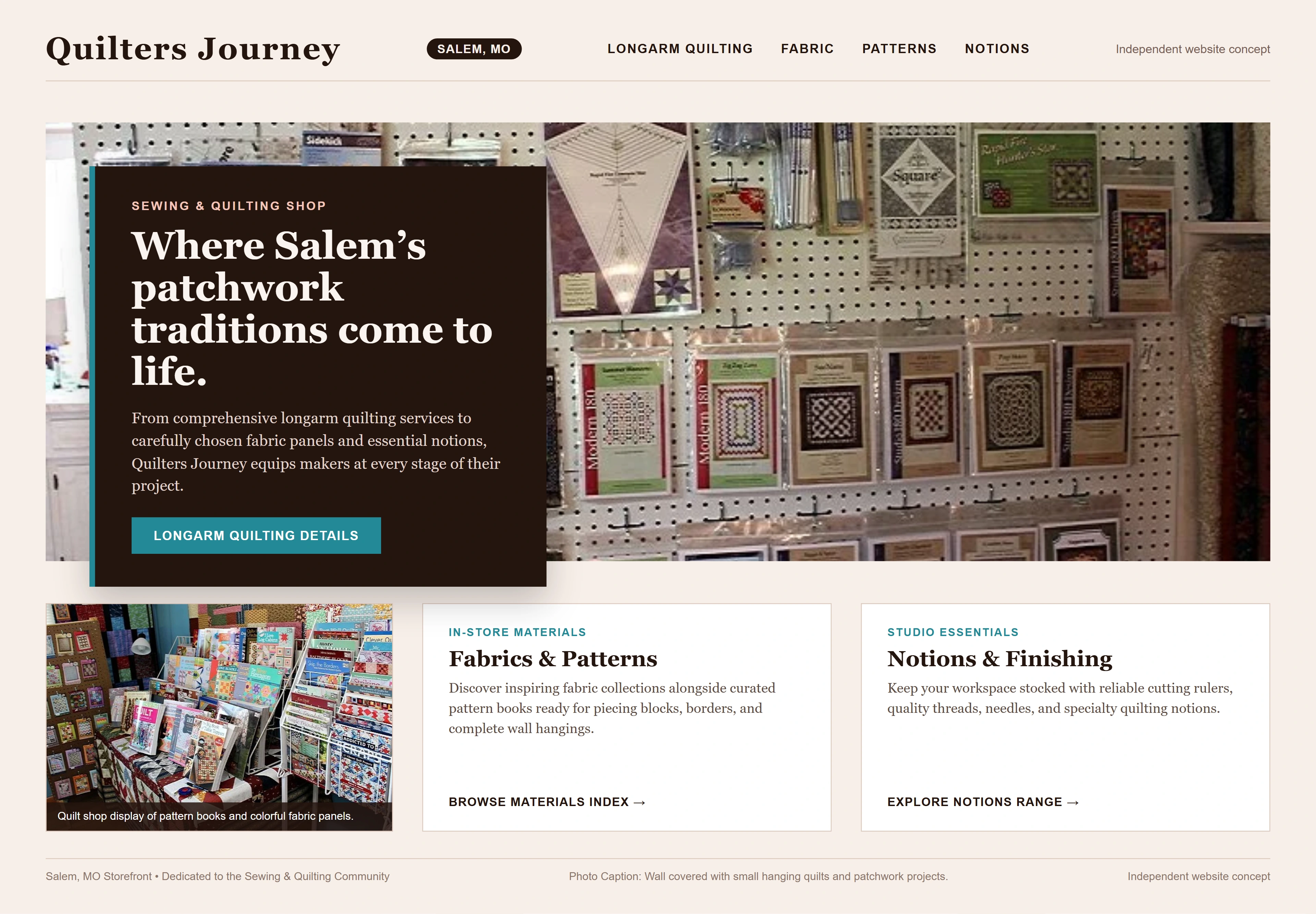 Quilters Journey, individual website design concept B