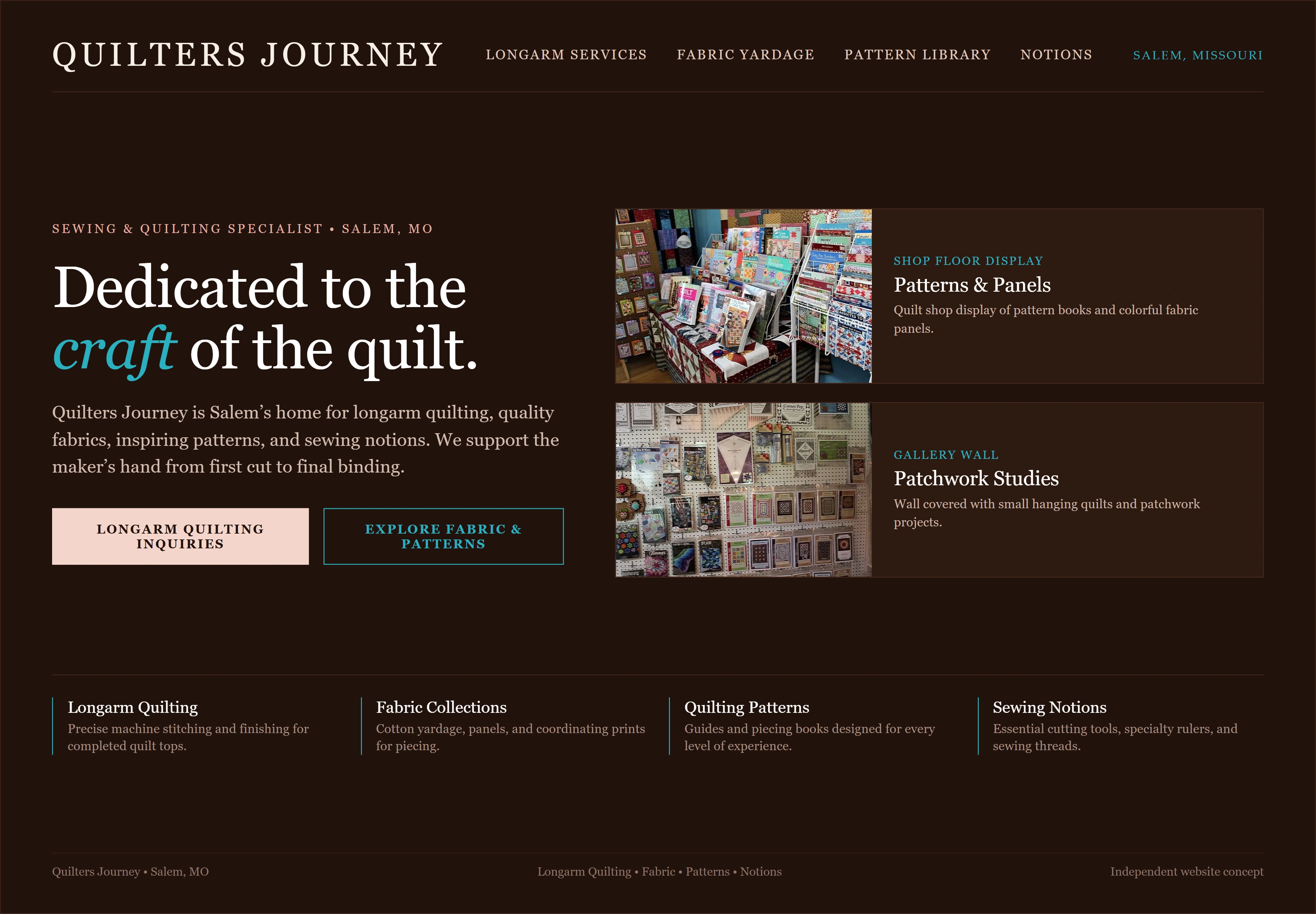 Quilters Journey, individual website design concept C