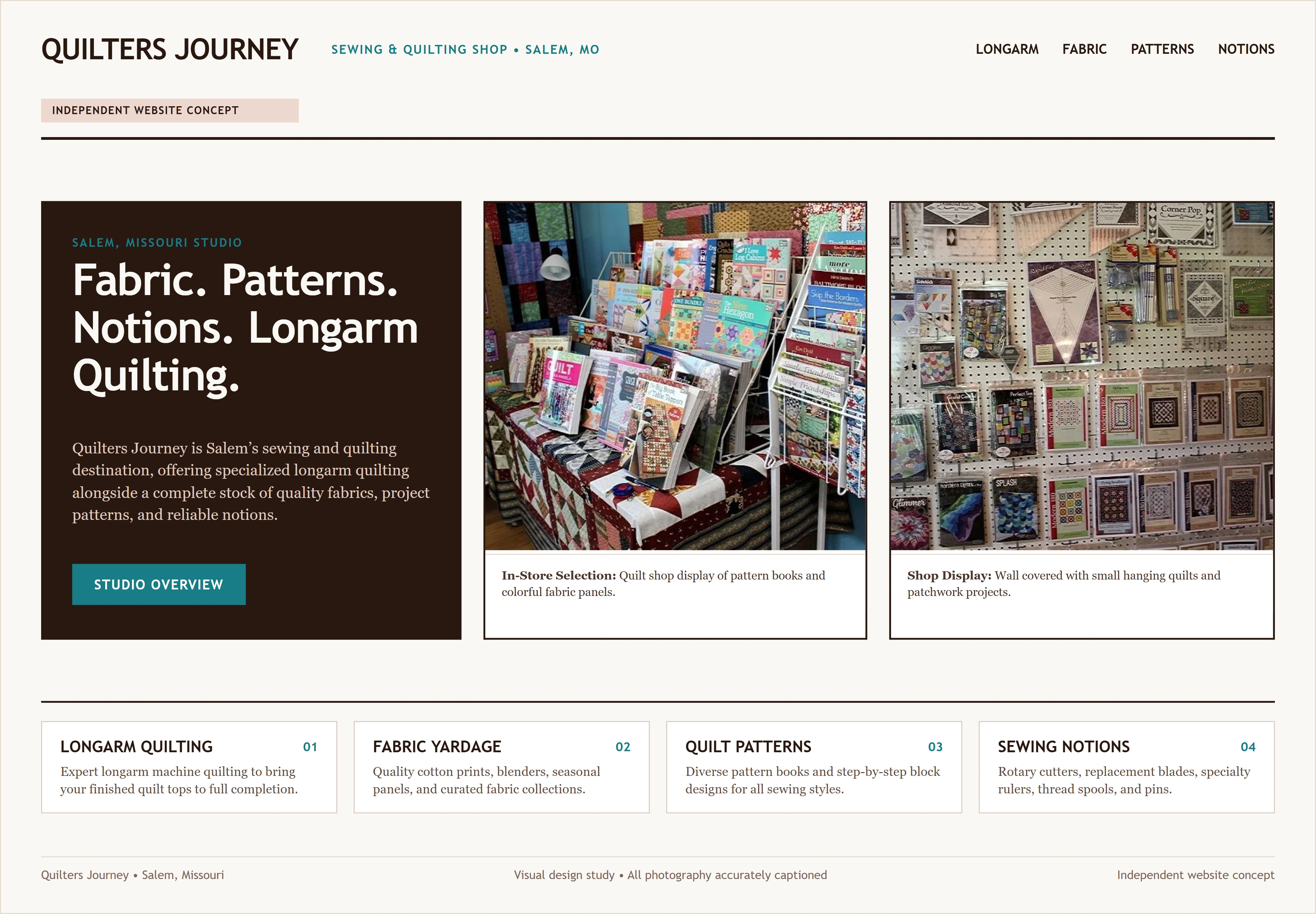 Quilters Journey, individual website design concept D