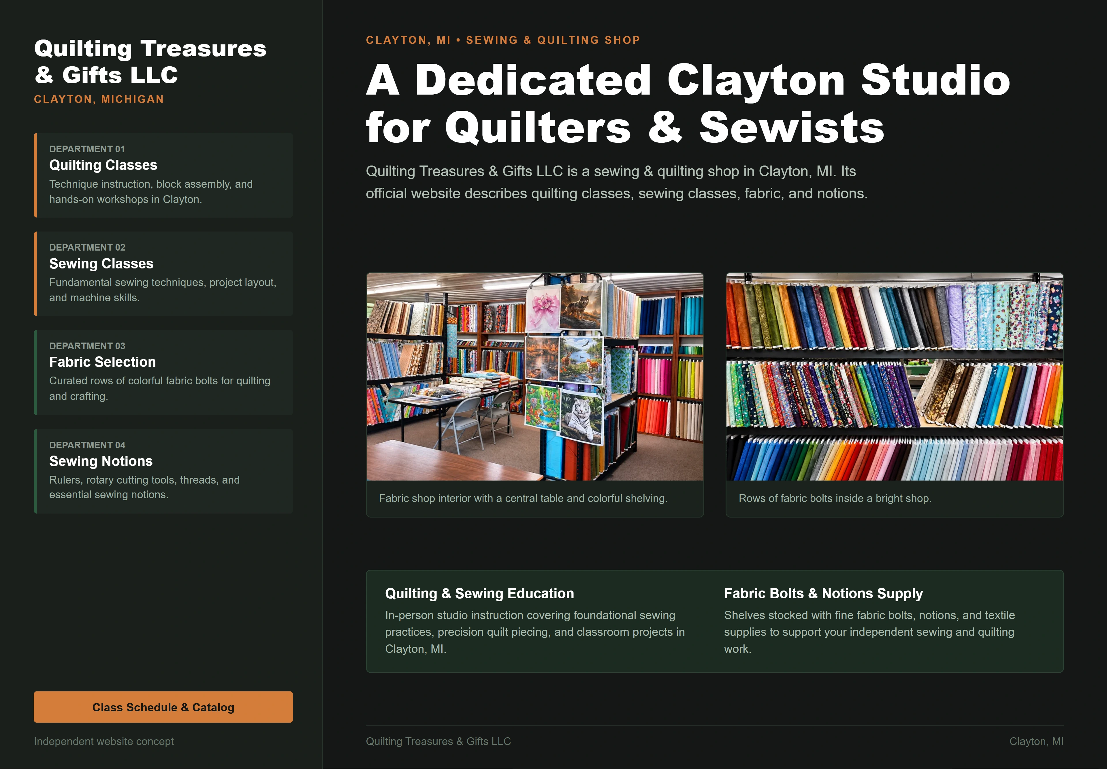Quilting Treasures & Gifts LLC, individual website design concept D