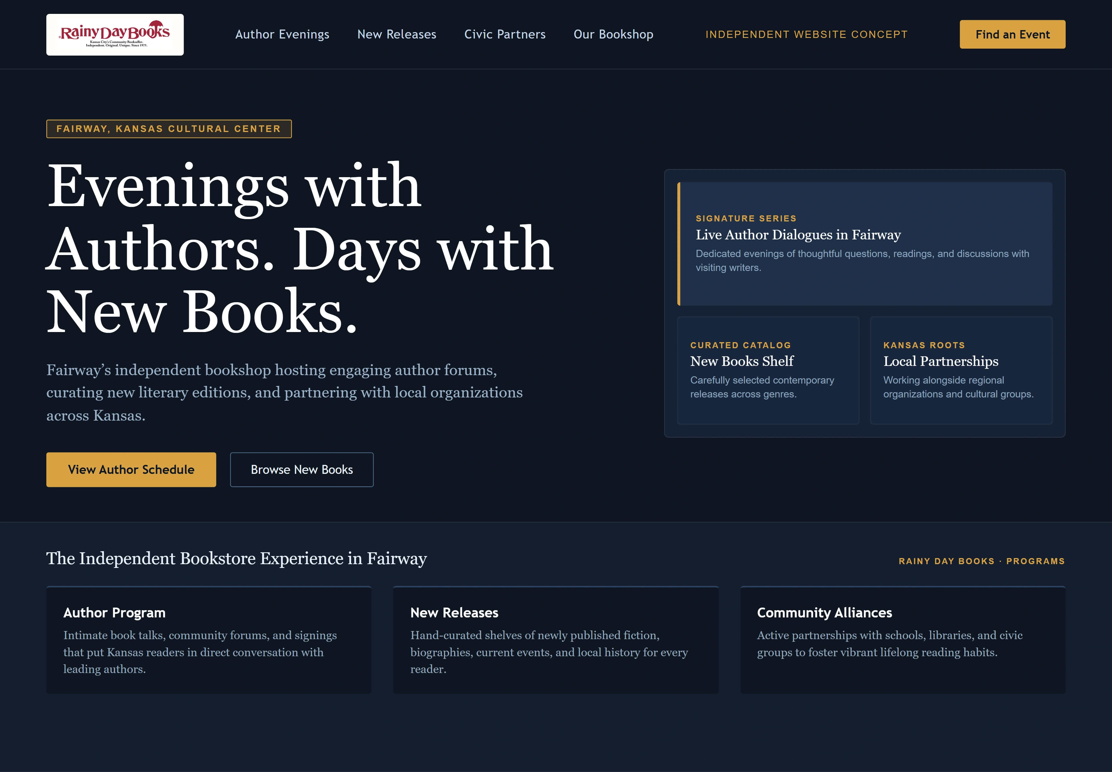 Rainy Day Books, individual website design concept B