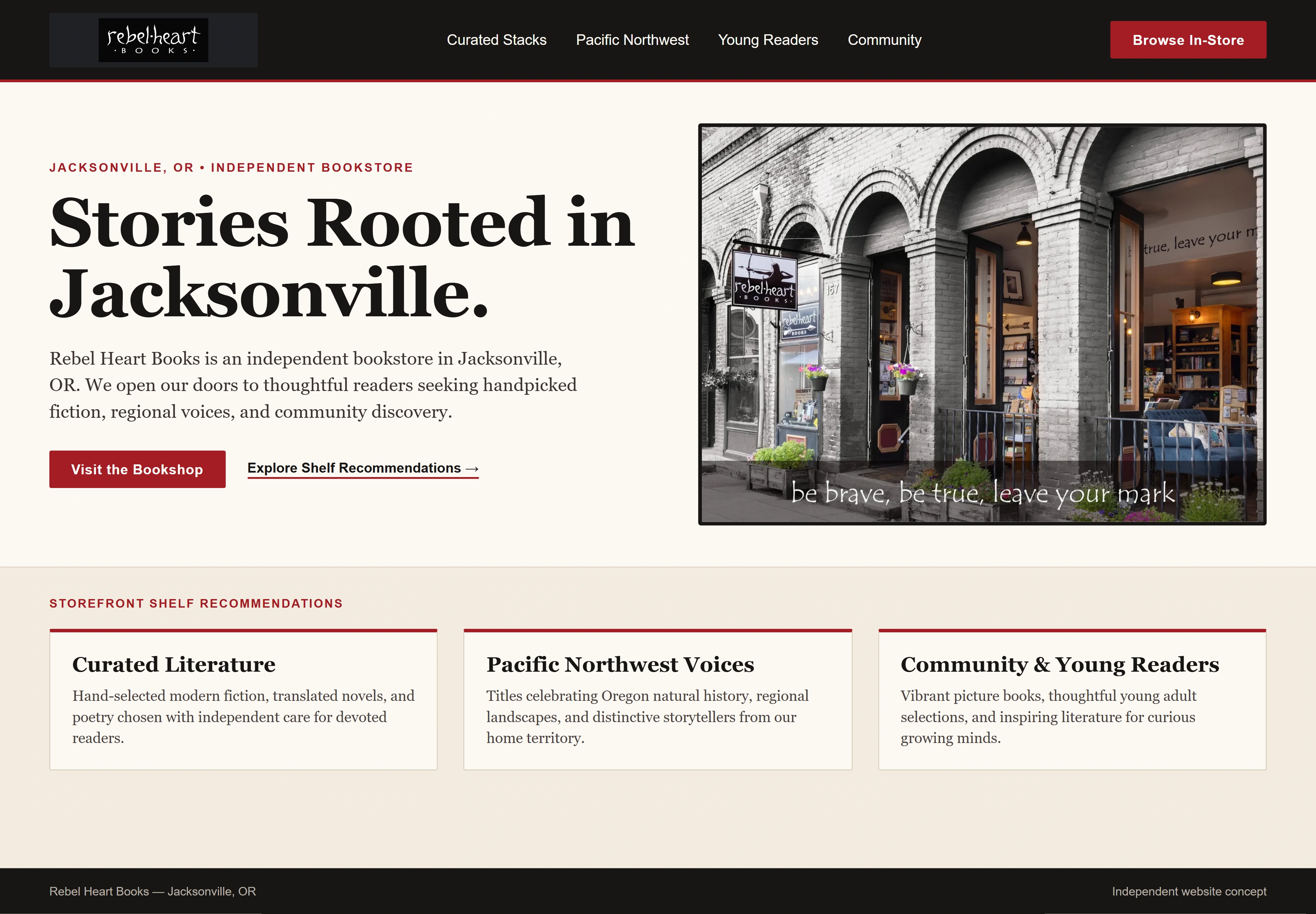 Rebel Heart Books, individual website design concept A