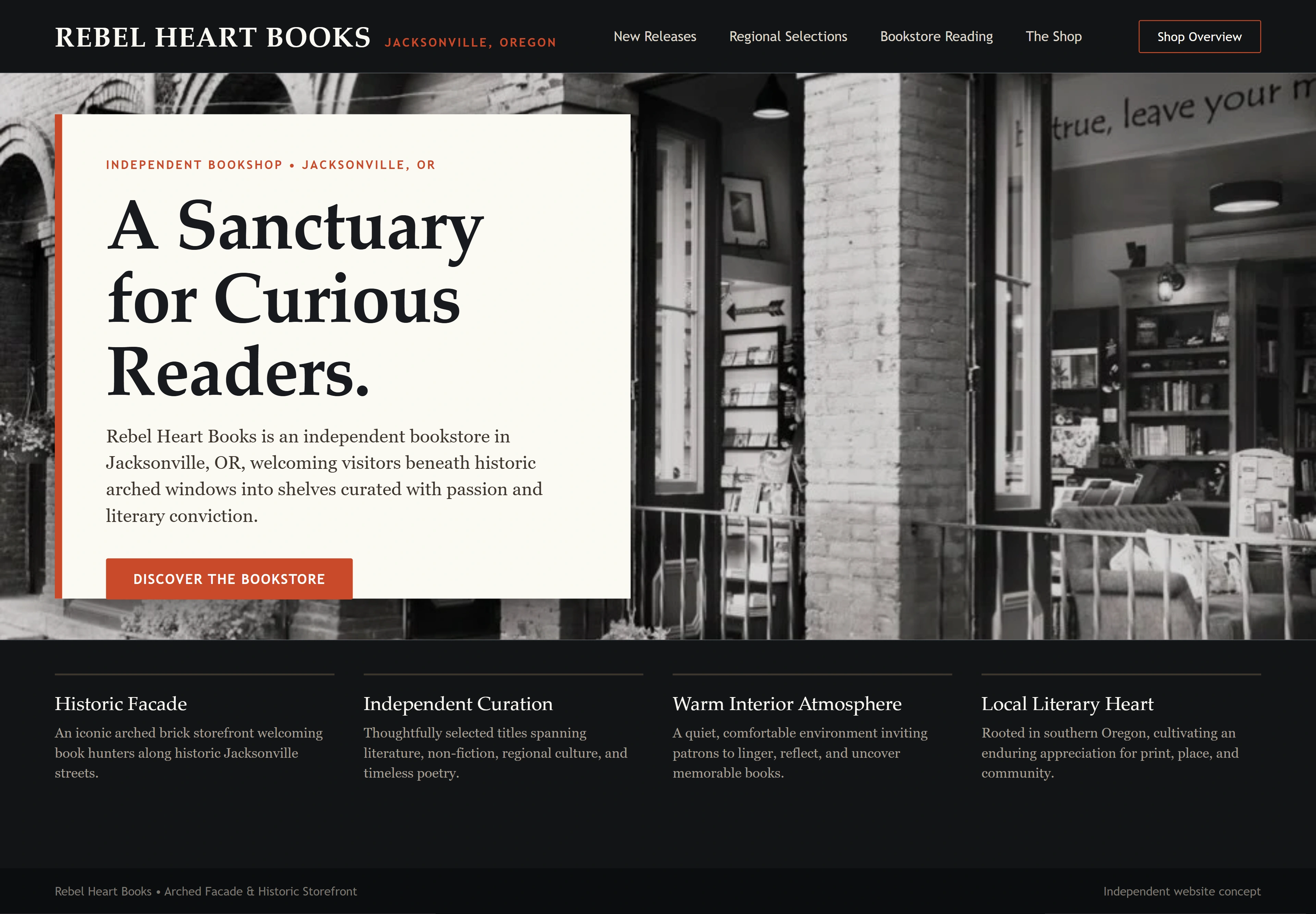 Rebel Heart Books, individual website design concept B