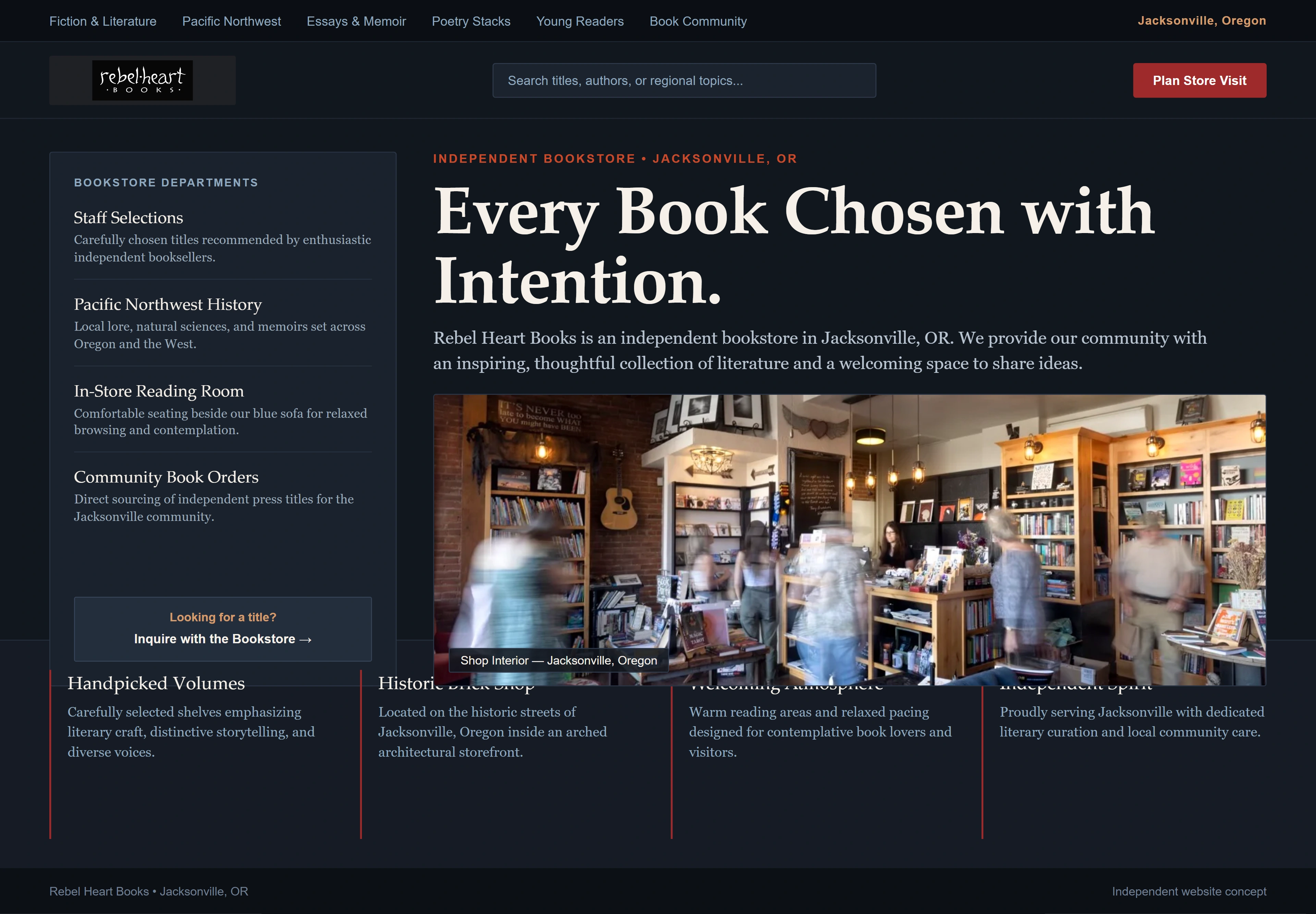 Rebel Heart Books, individual website design concept D