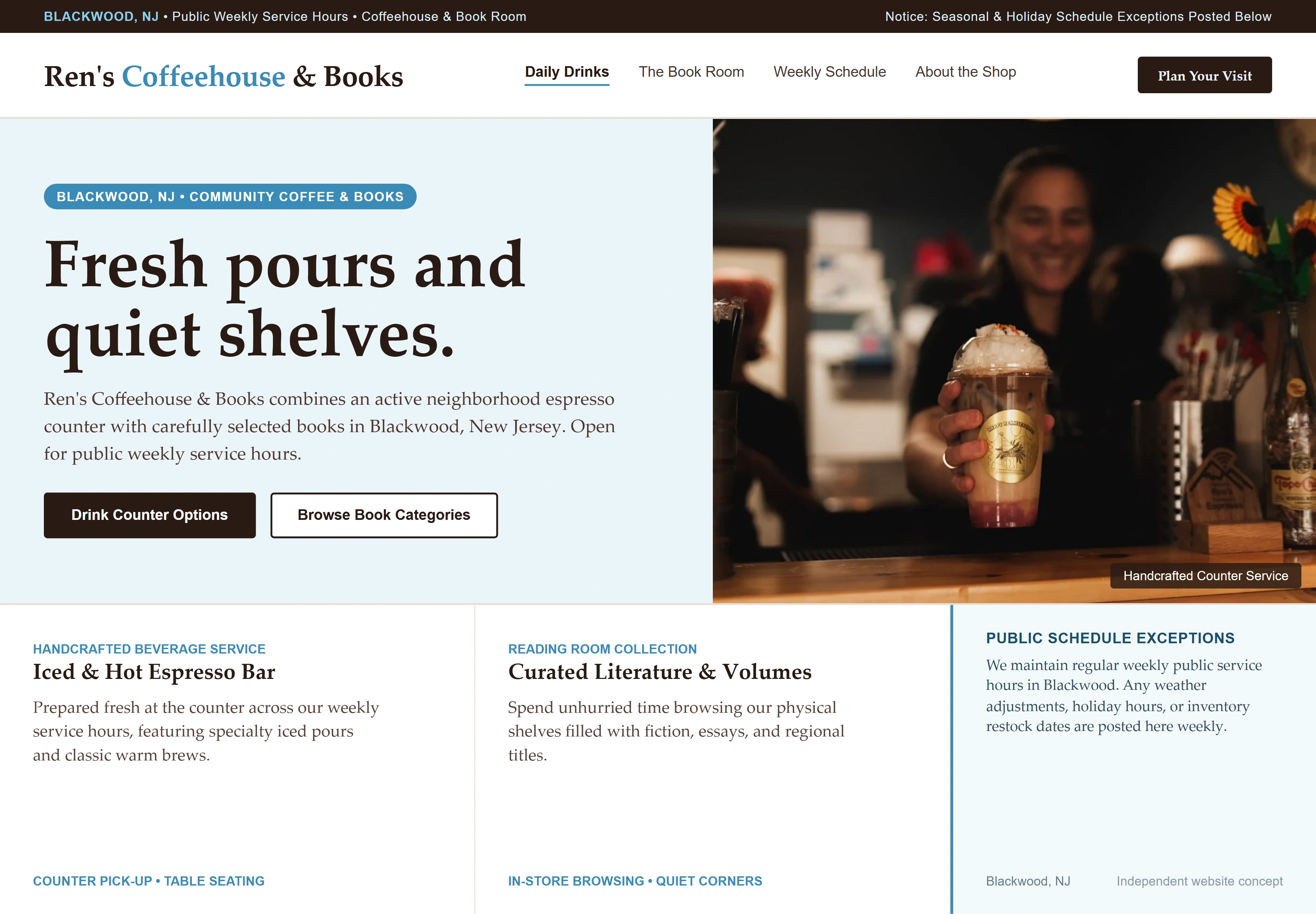 Ren's Coffeehouse & Books, individual website design concept A