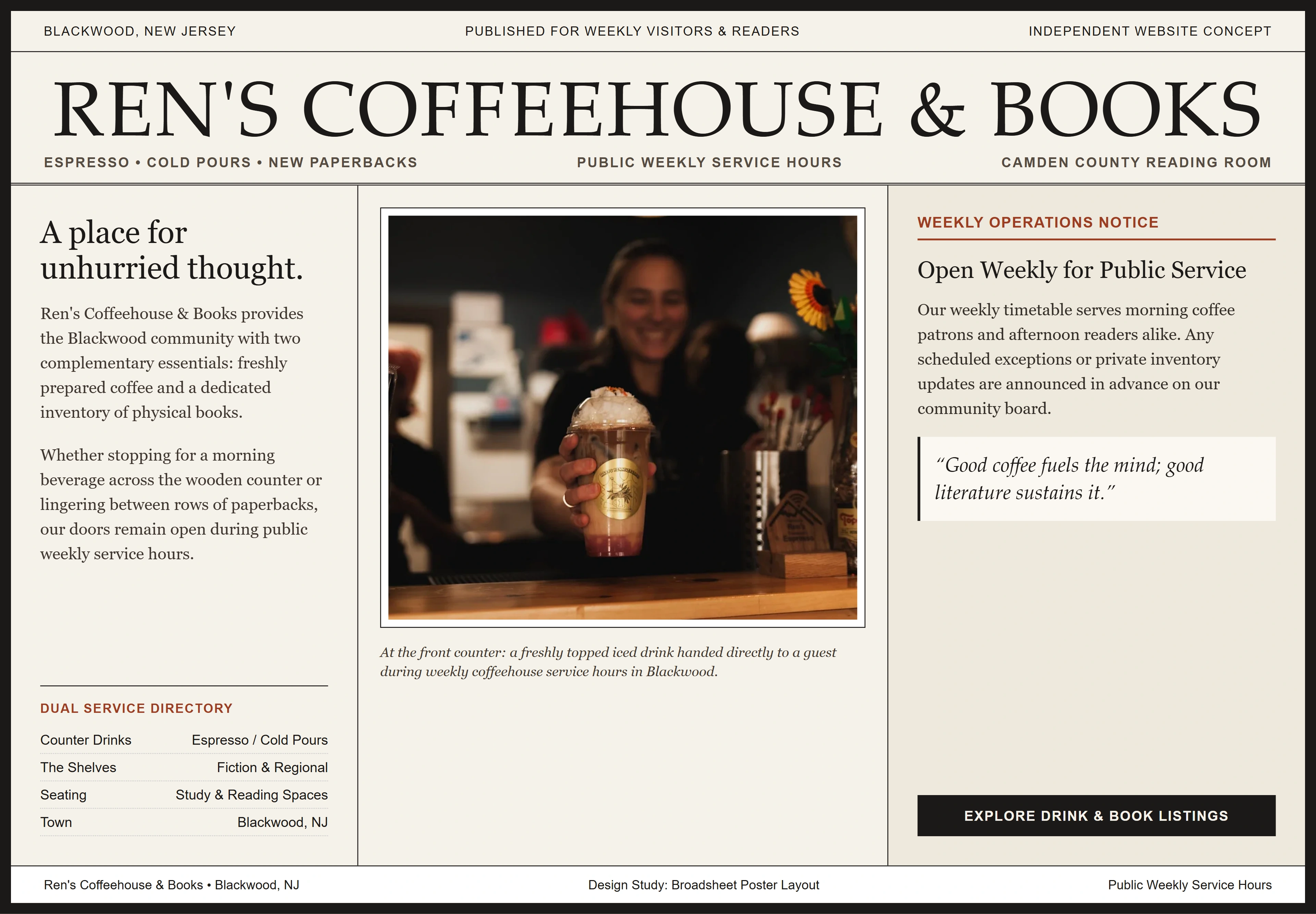 Ren's Coffeehouse & Books, individual website design concept B