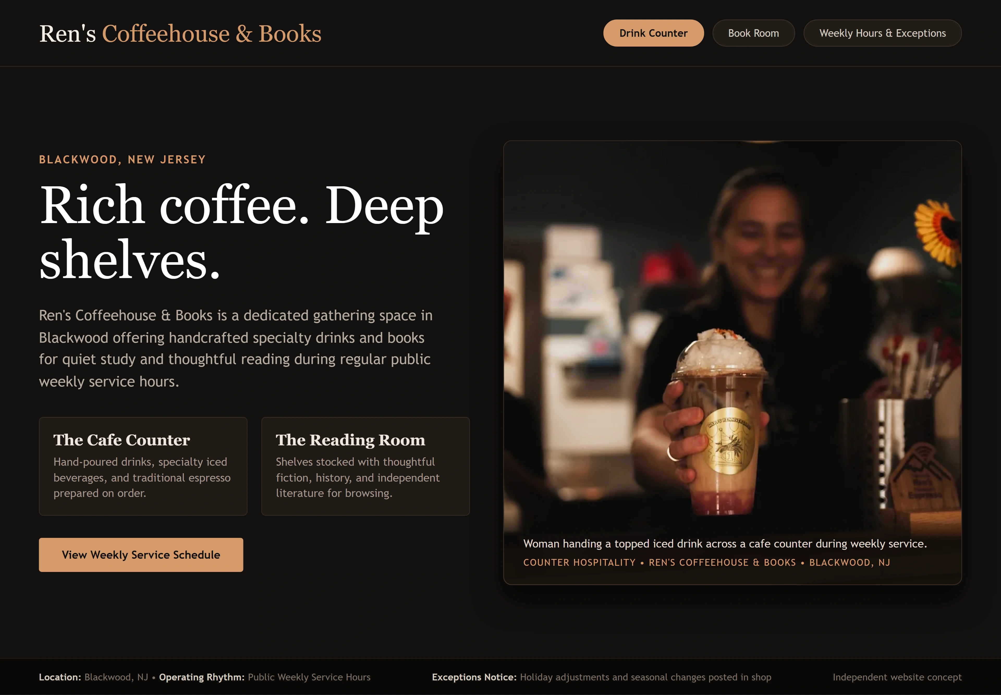 Ren's Coffeehouse & Books, individual website design concept C