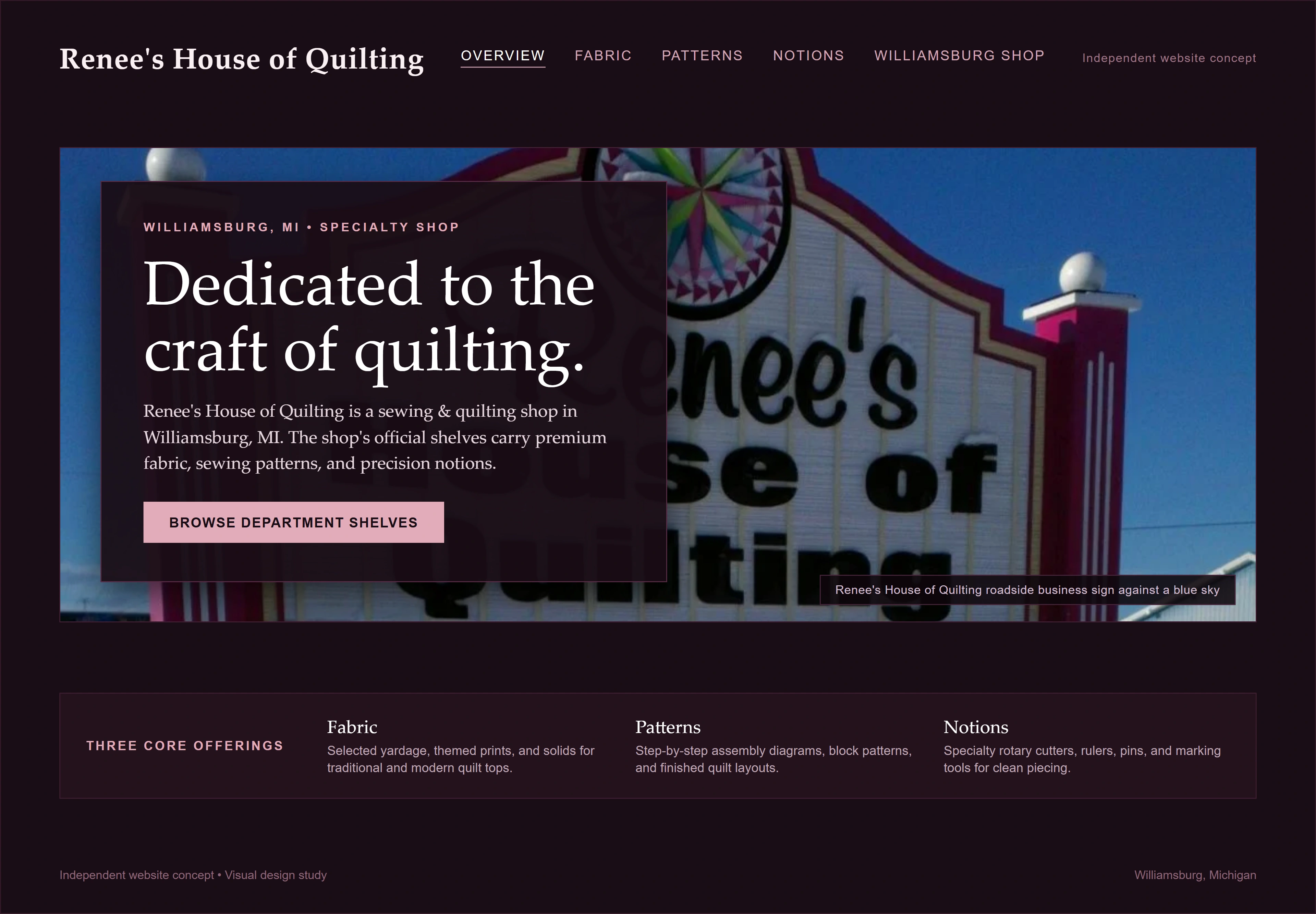 Renee's House of Quilting, individual website design concept B