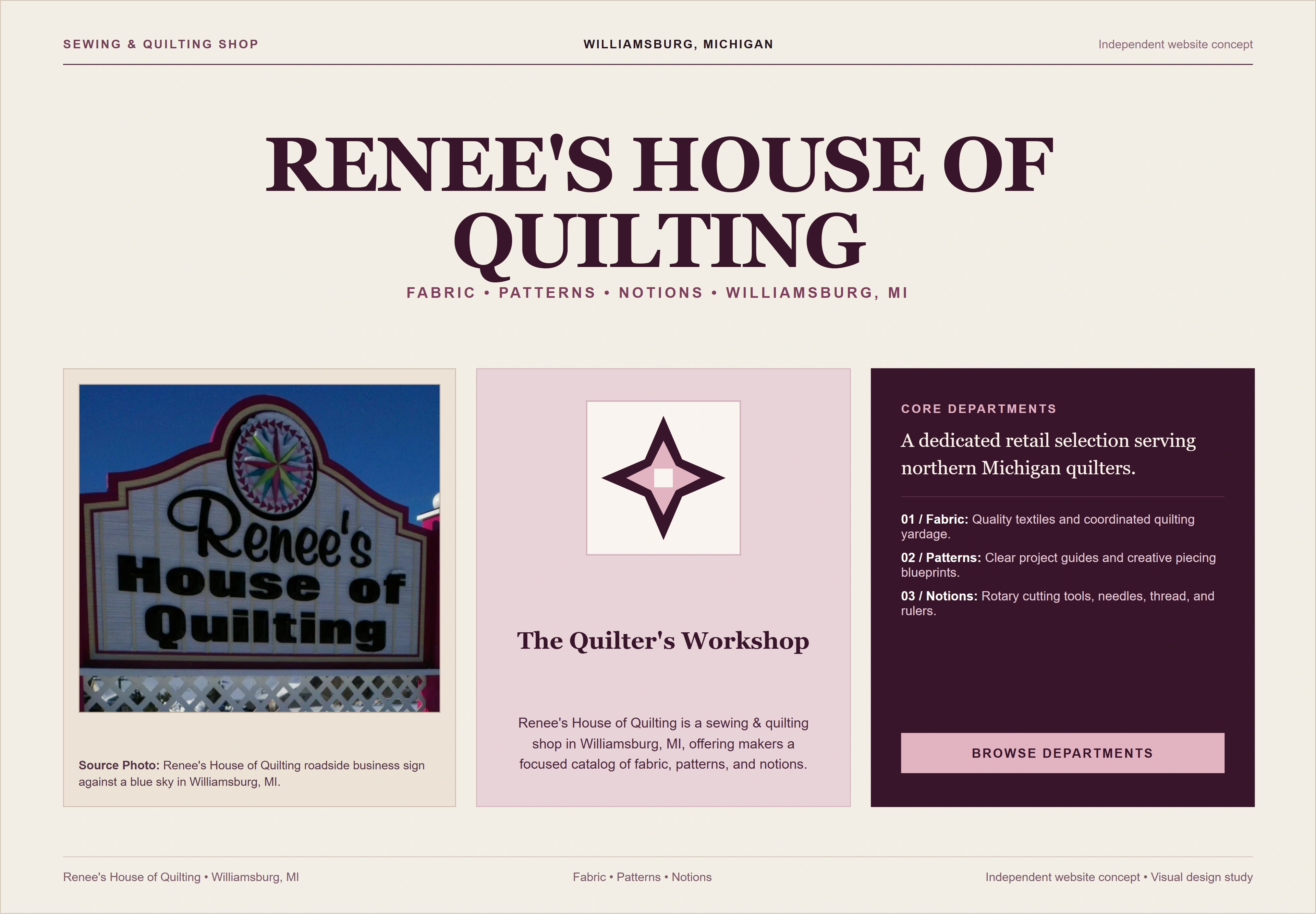 Renee's House of Quilting, individual website design concept D