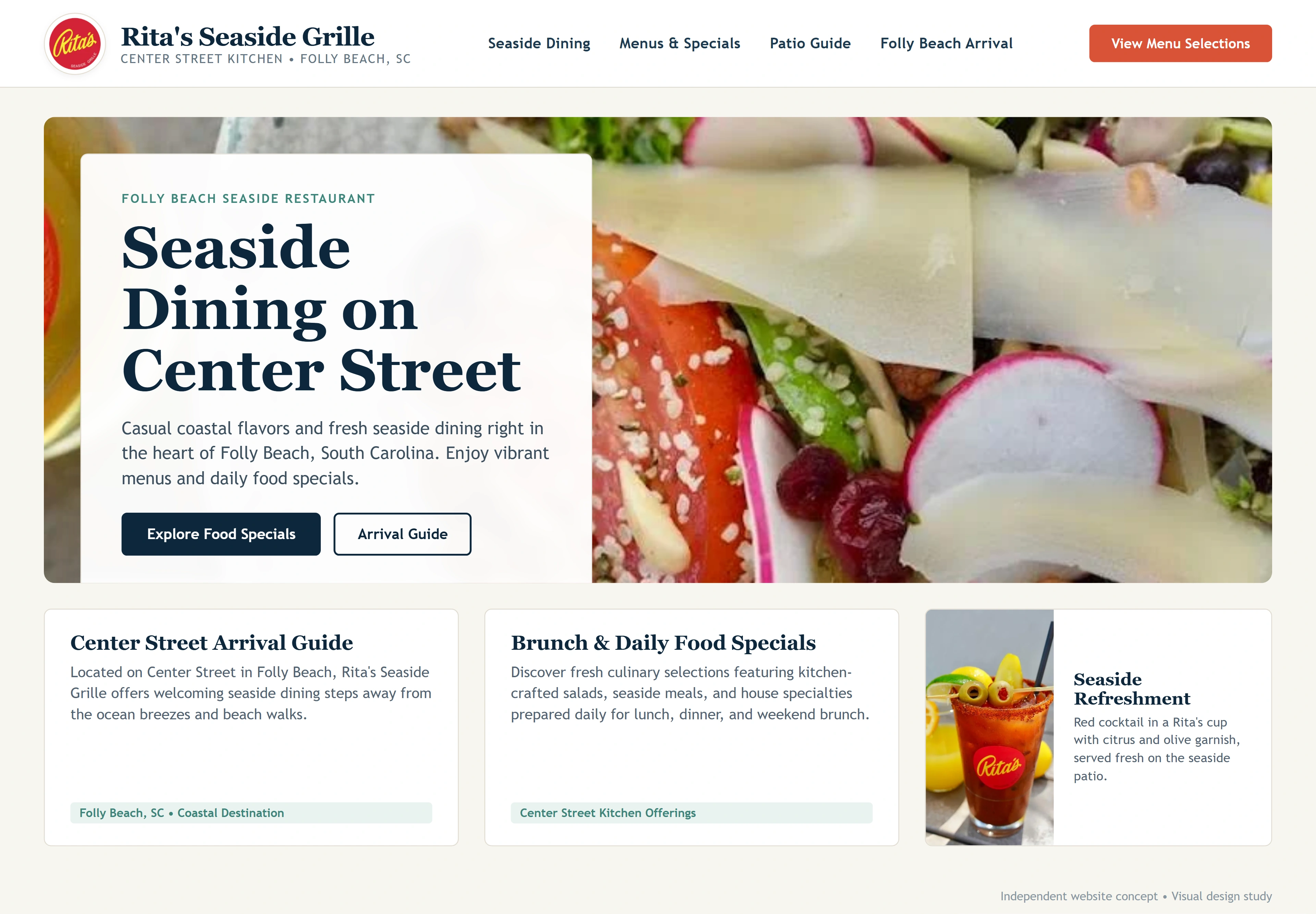 Rita's Seaside Grille - Center Street Kitchen, individual website design concept A
