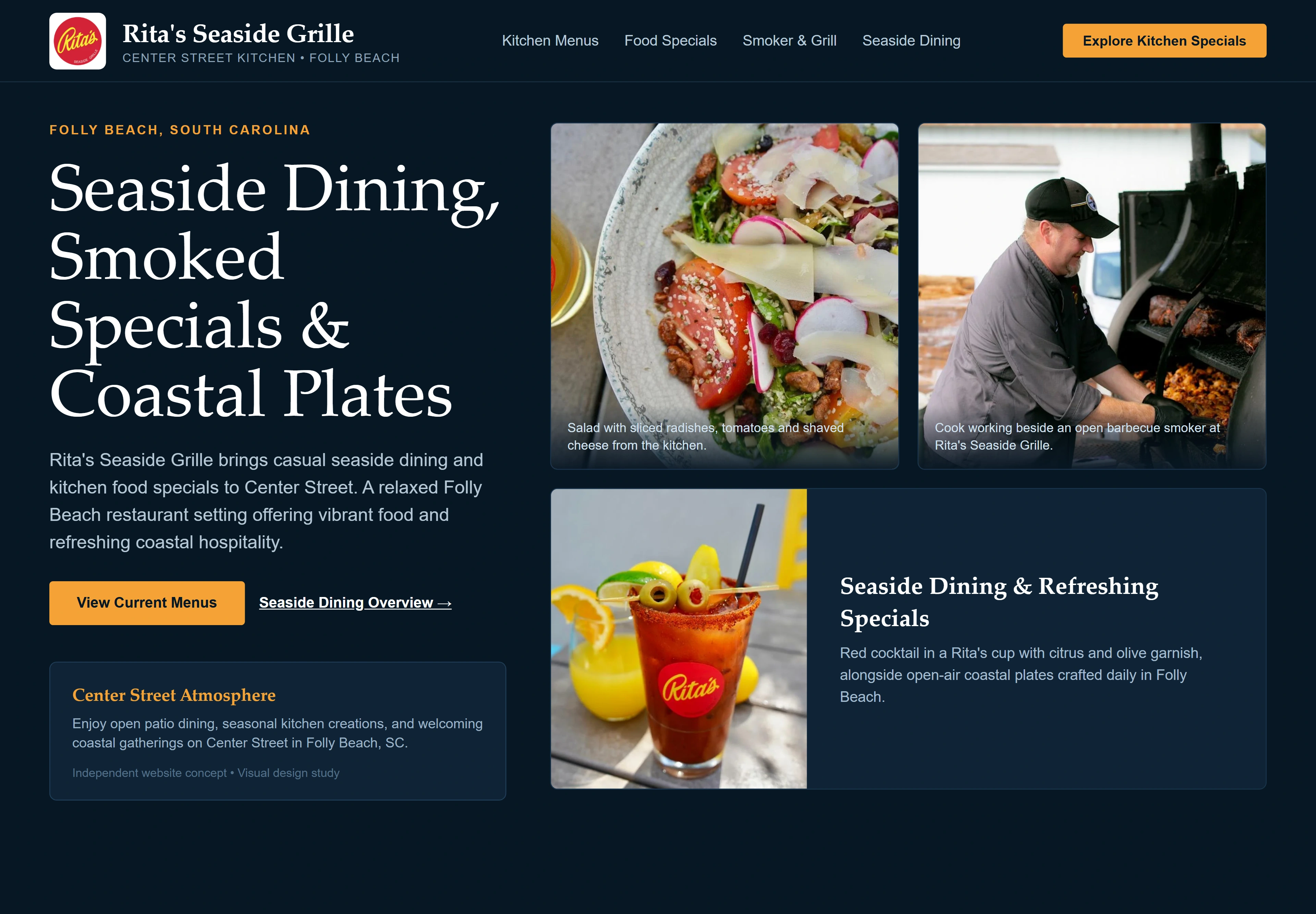 Rita's Seaside Grille - Center Street Kitchen, individual website design concept B