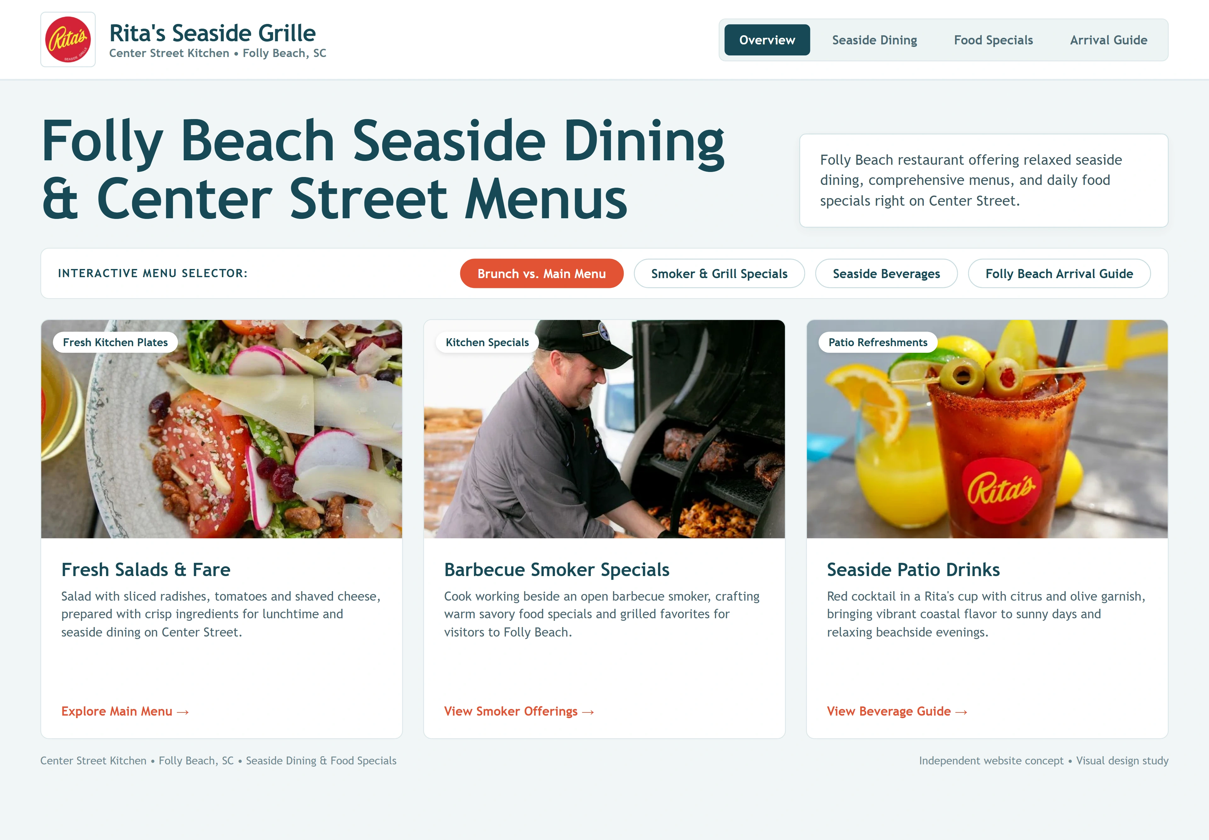 Rita's Seaside Grille - Center Street Kitchen, individual website design concept C