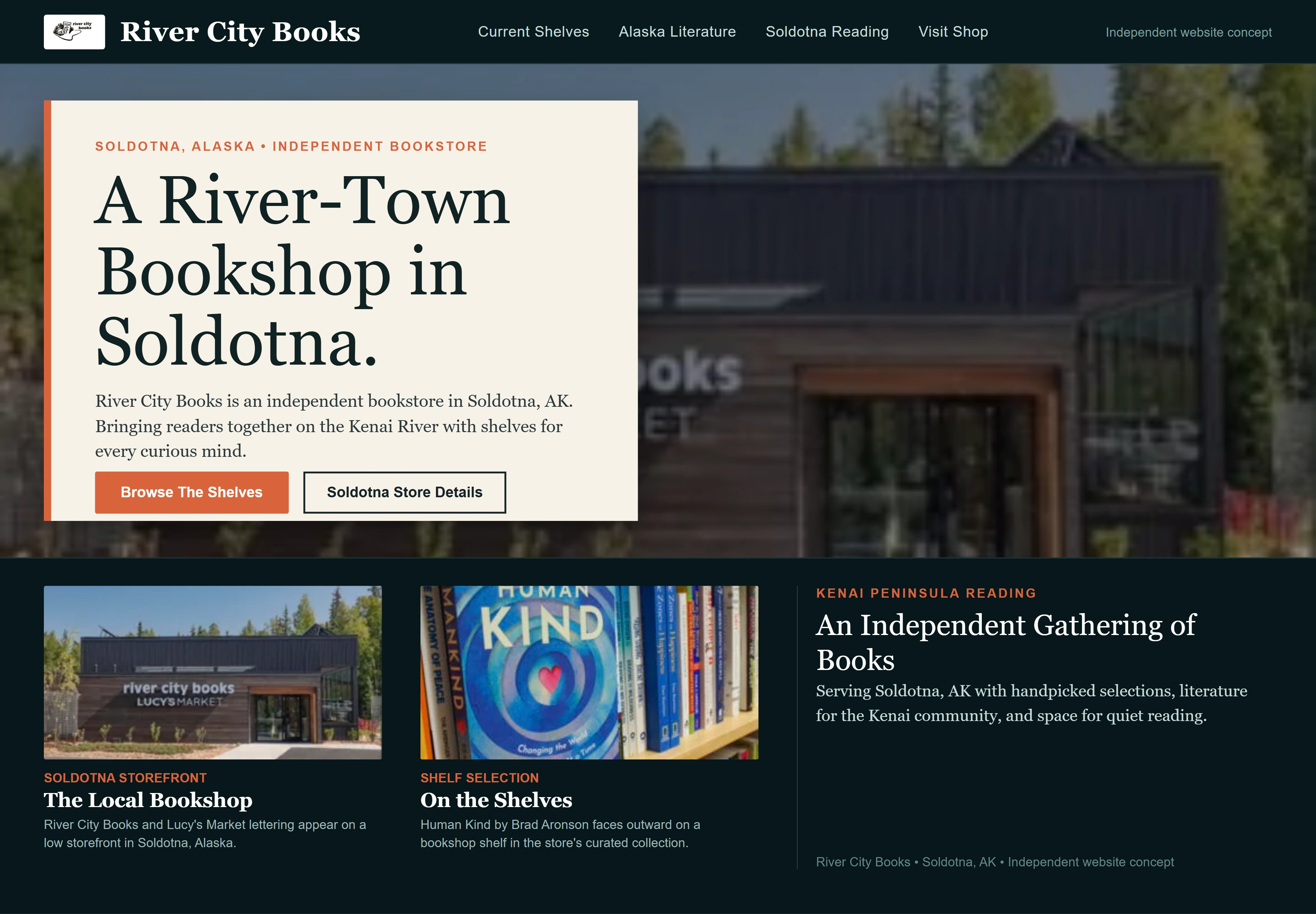 River City Books, individual website design concept A