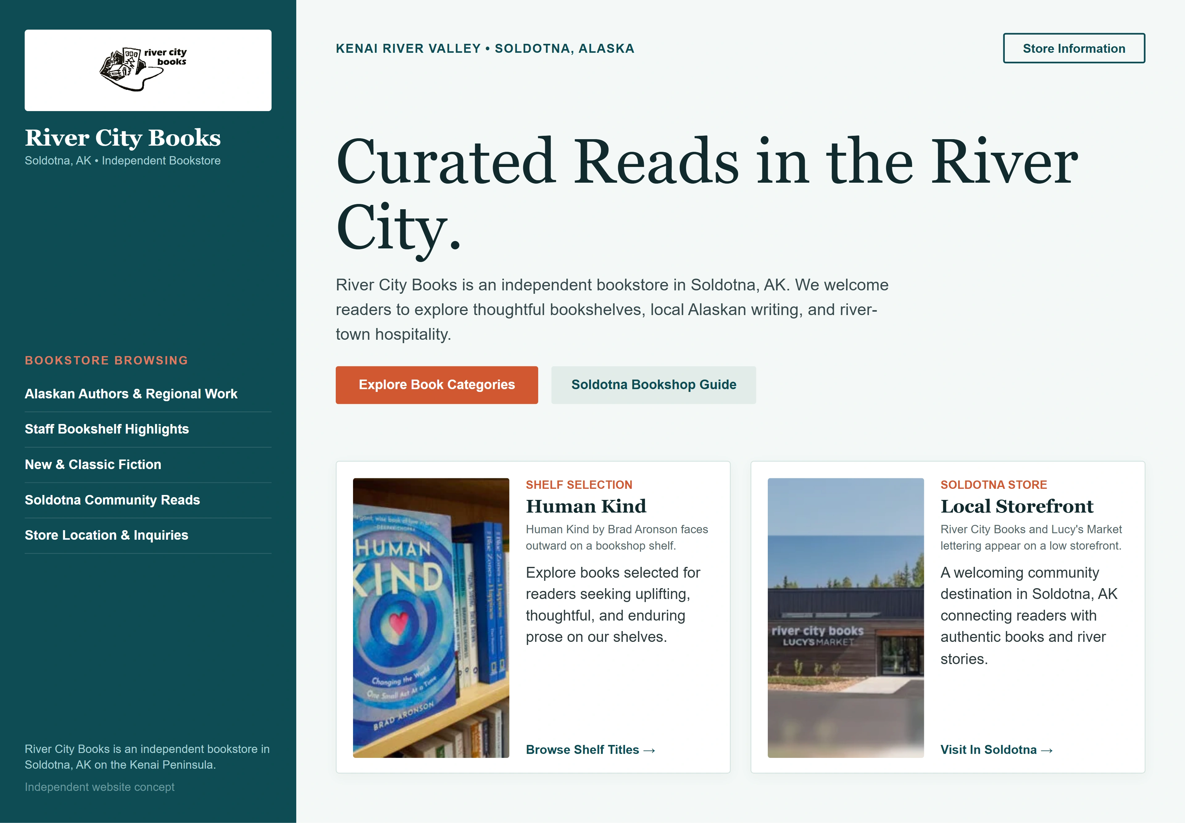 River City Books, individual website design concept C